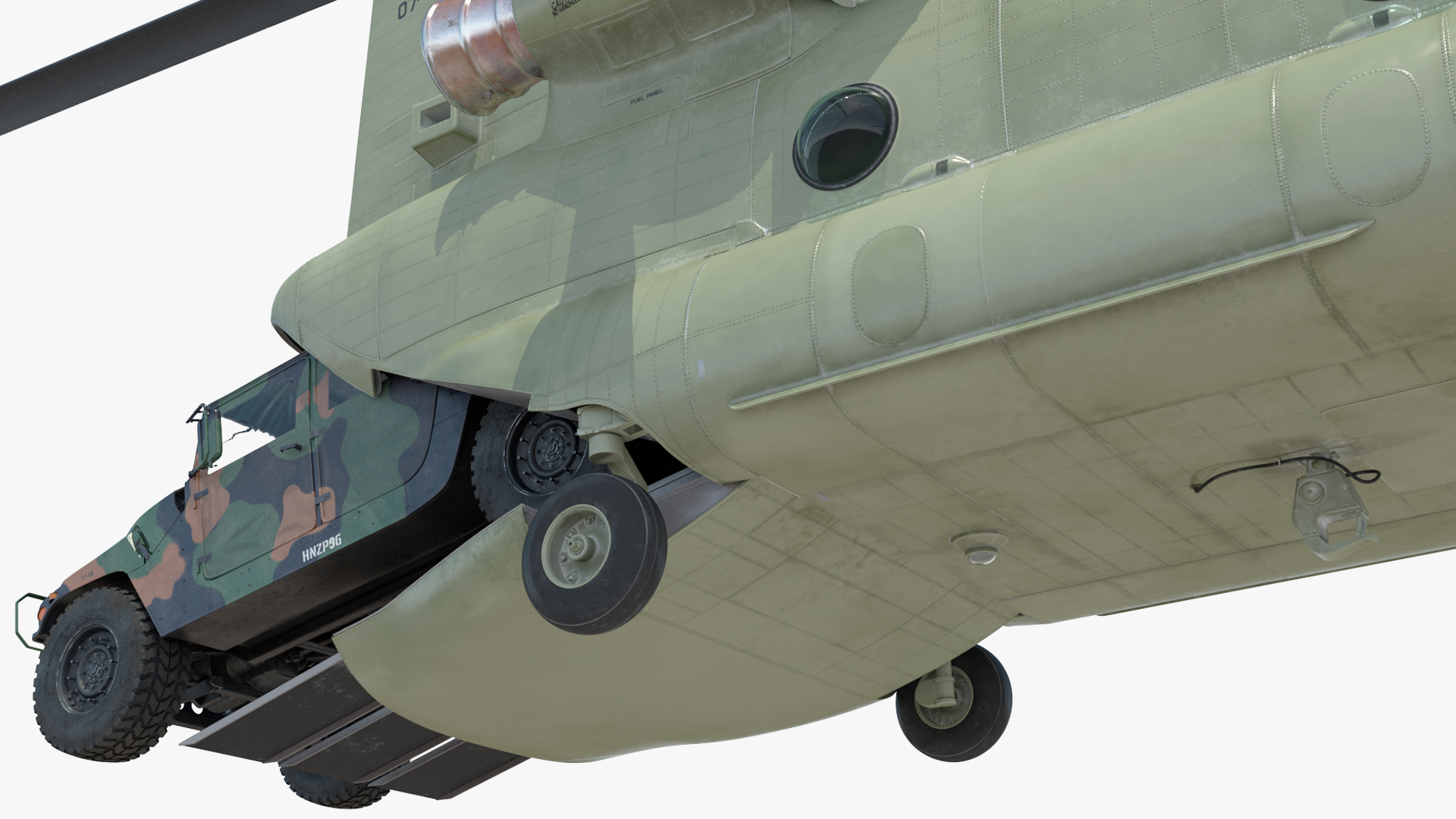 3D Loading Humvee in CH47 Chinook Helicopter Rigged model