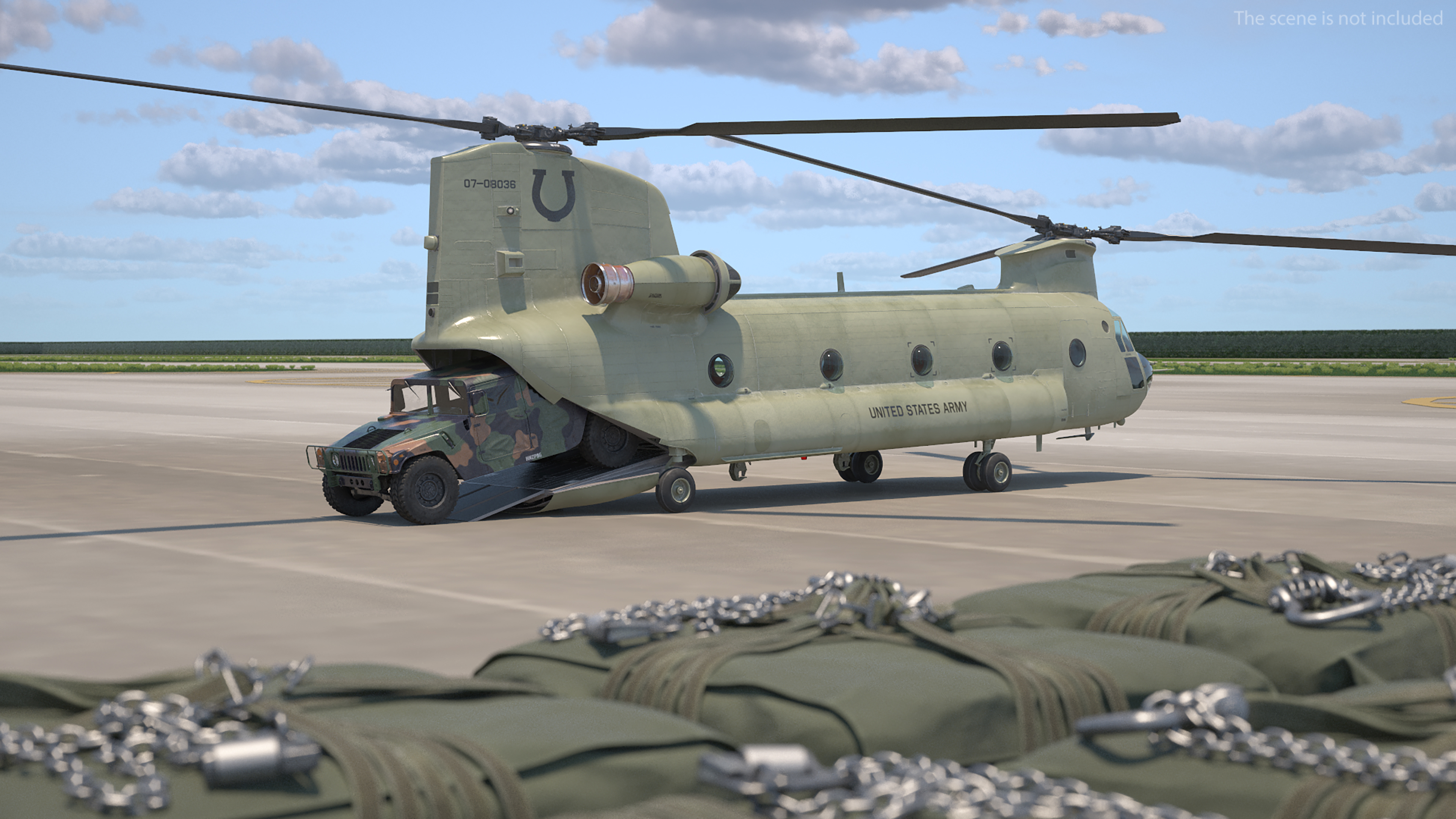 3D Loading Humvee in CH47 Chinook Helicopter Rigged model