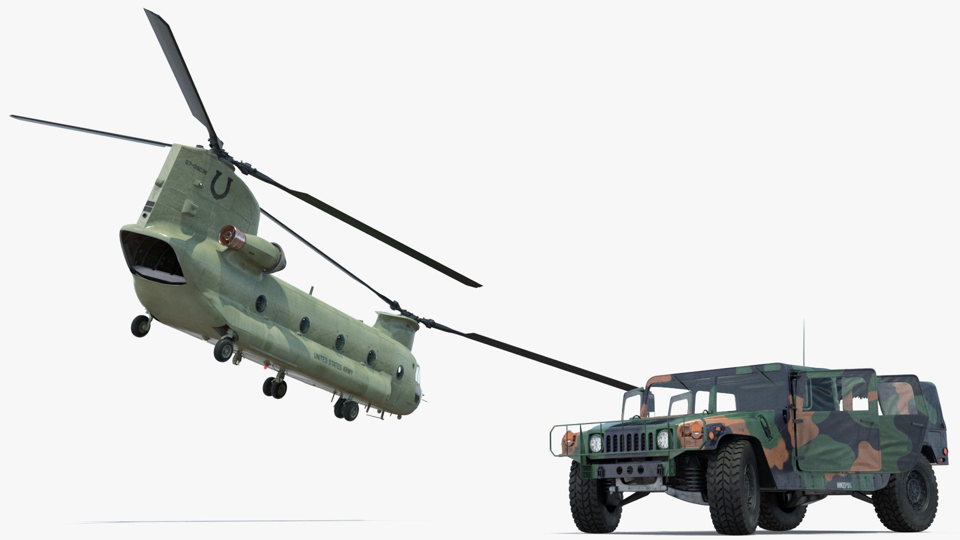 3D Loading Humvee in CH47 Chinook Helicopter Rigged model