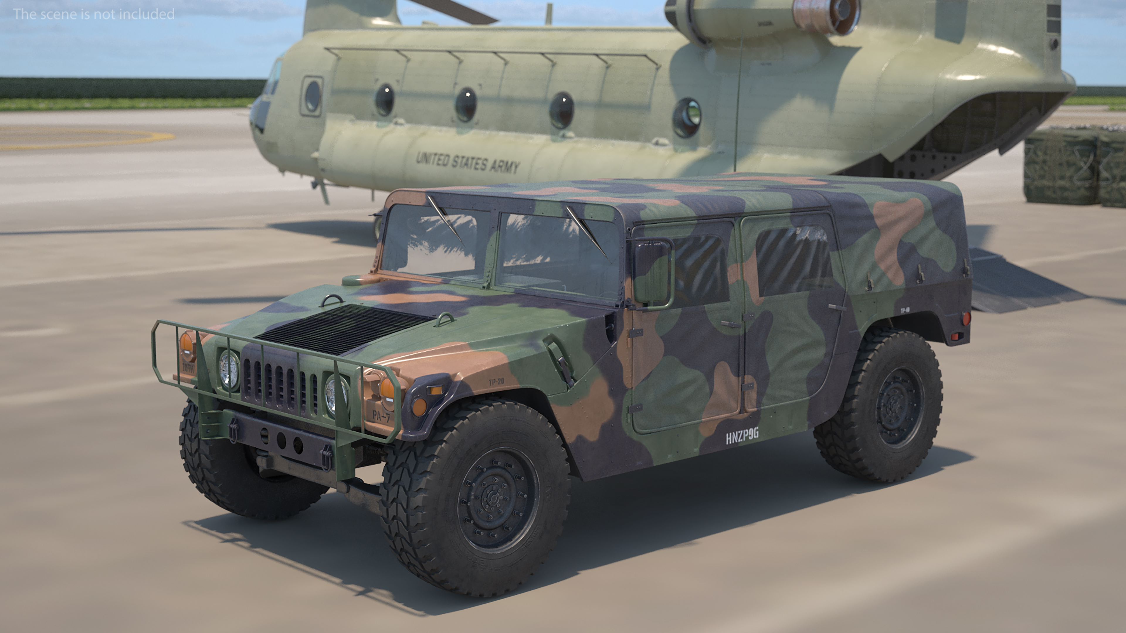 3D Loading Humvee in CH47 Chinook Helicopter Rigged model