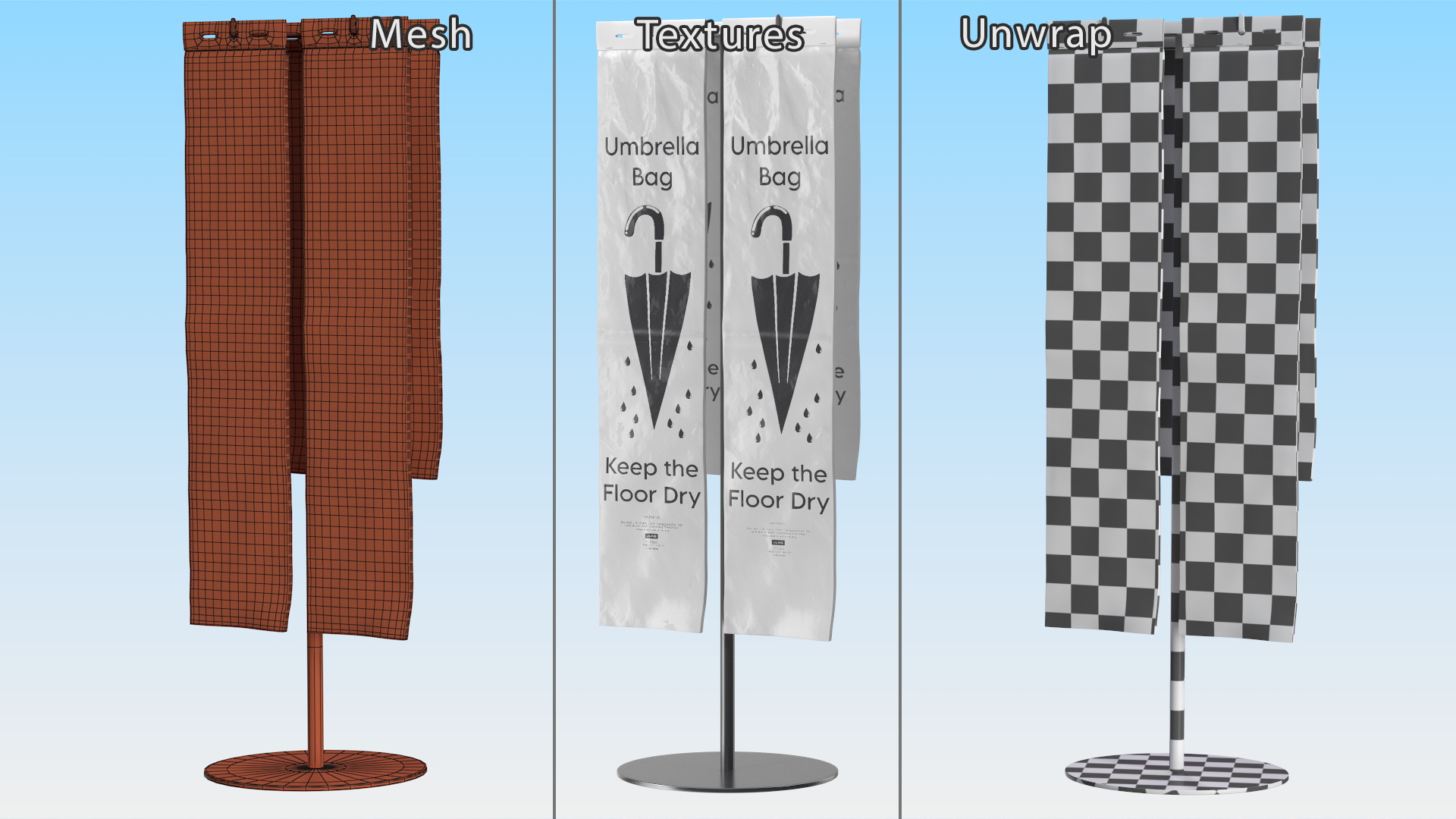 3D Wet Umbrella Bags with Stand model