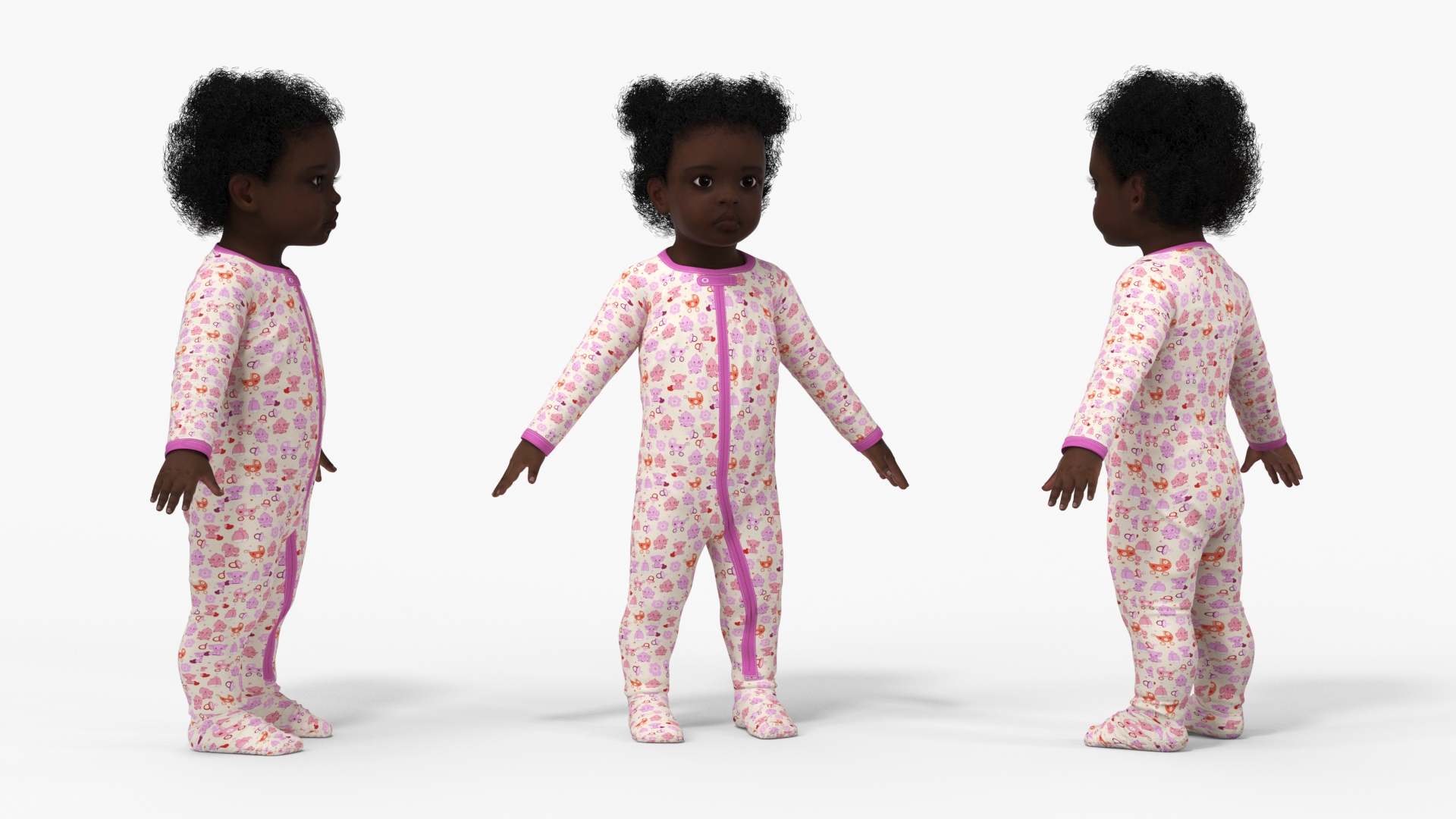 3D model Little Dark Skin Girl in Full Bodysuit Rigged