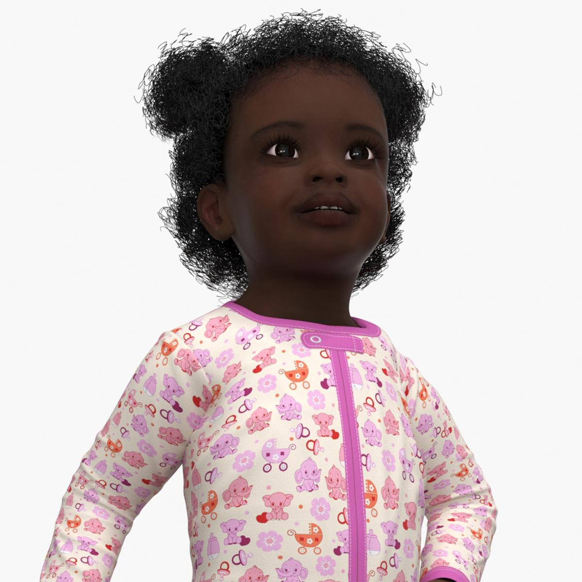 3D model Little Dark Skin Girl in Full Bodysuit Rigged