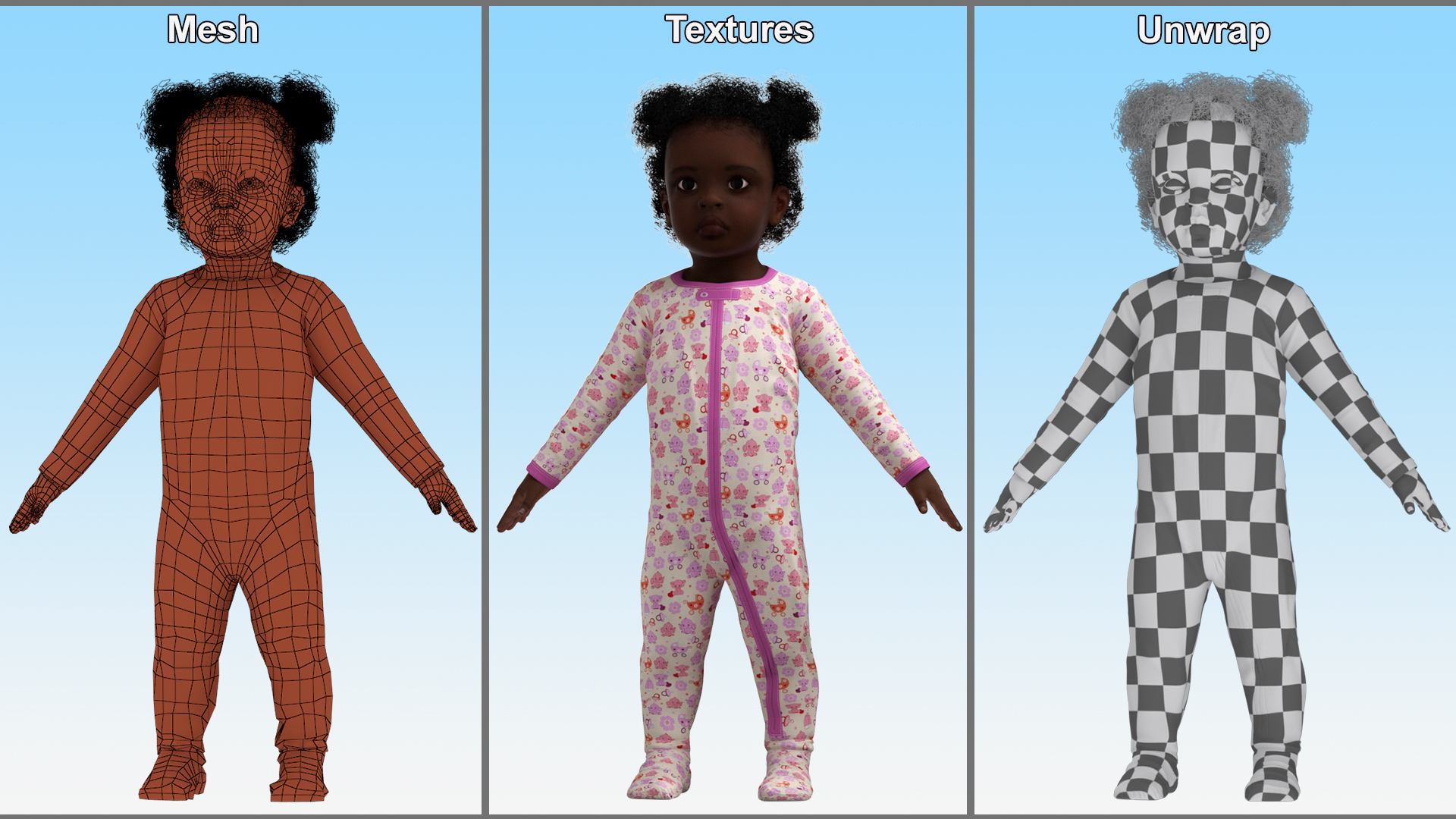 3D model Little Dark Skin Girl in Full Bodysuit Rigged