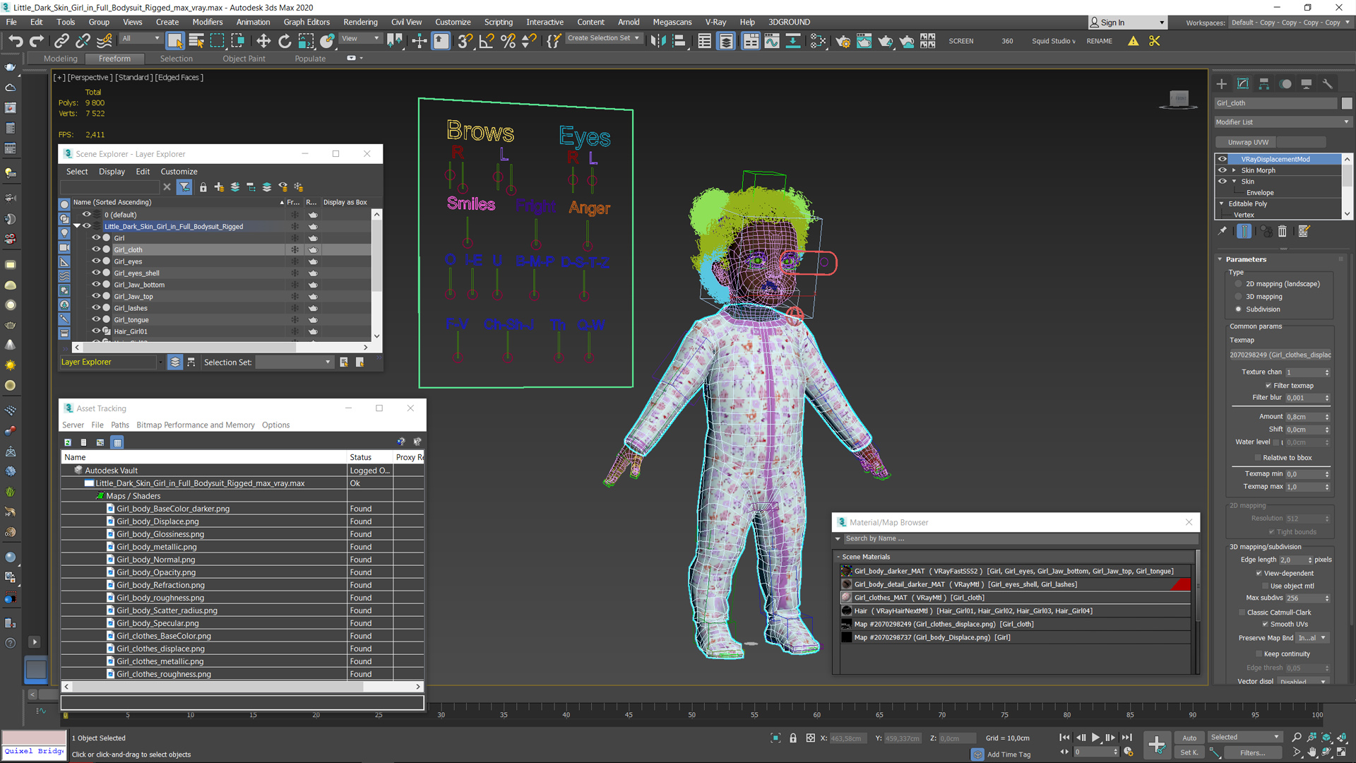 3D model Little Dark Skin Girl in Full Bodysuit Rigged