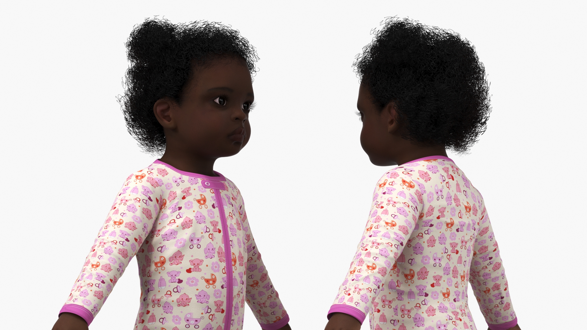 3D model Little Dark Skin Girl in Full Bodysuit Rigged