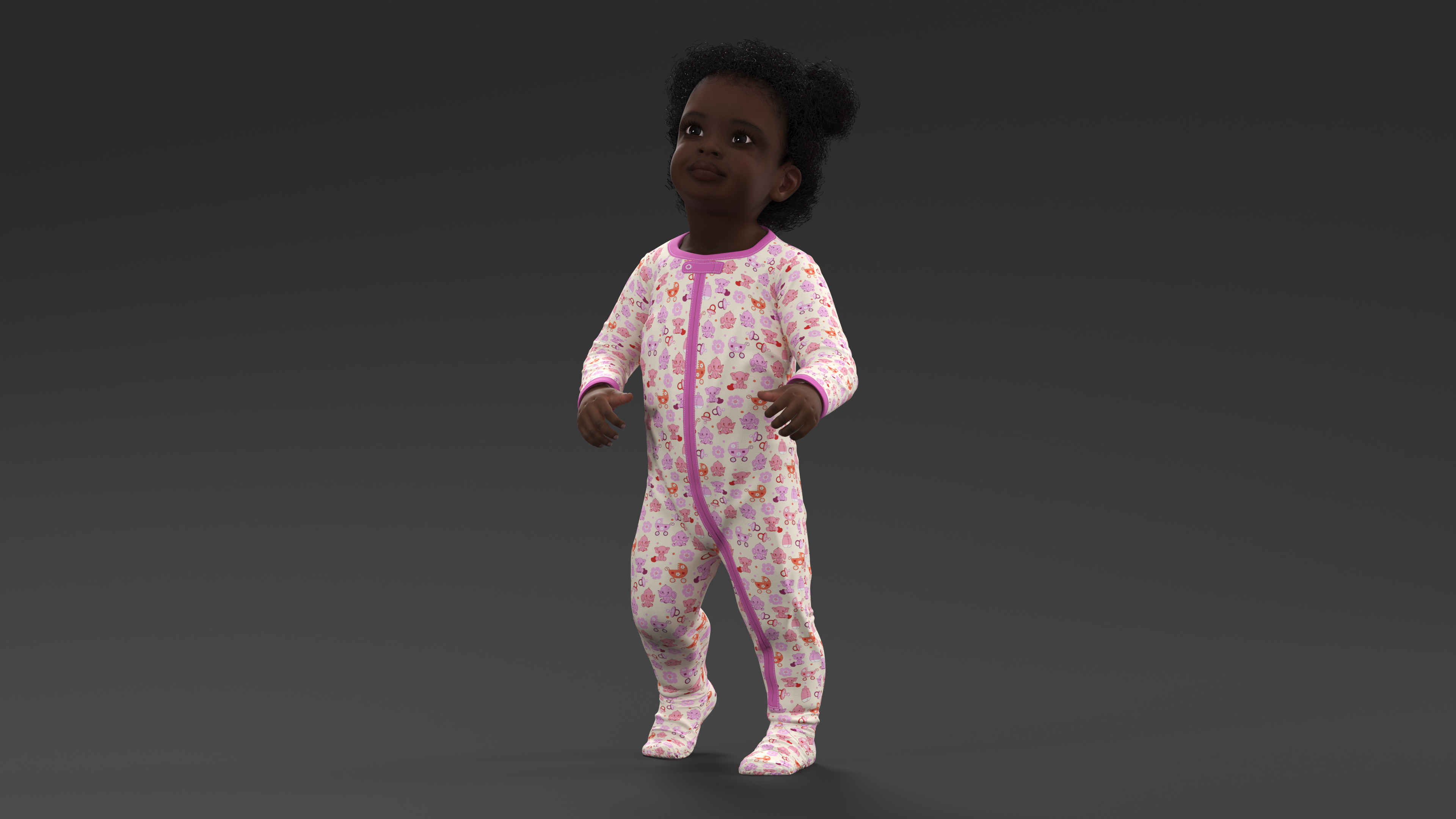 3D model Little Dark Skin Girl in Full Bodysuit Rigged