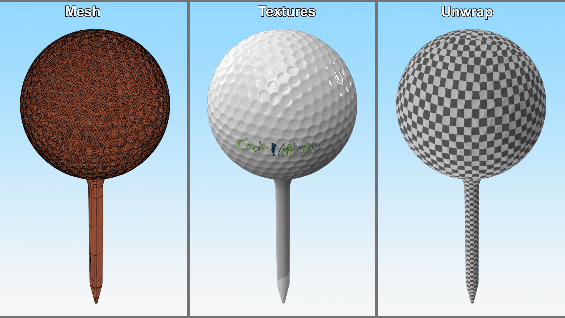 3D Golf Ball Resting on a Tee