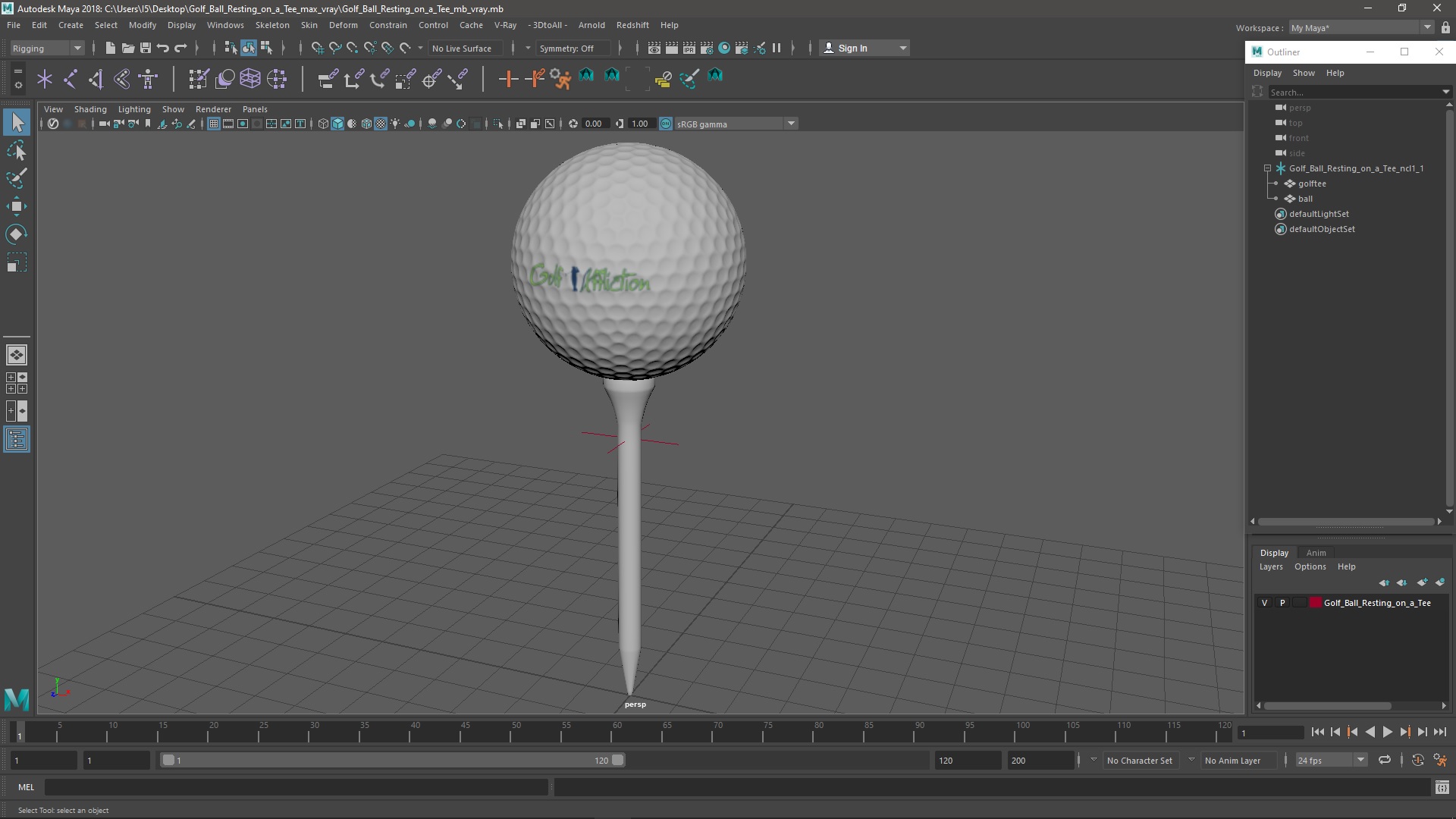 3D Golf Ball Resting on a Tee