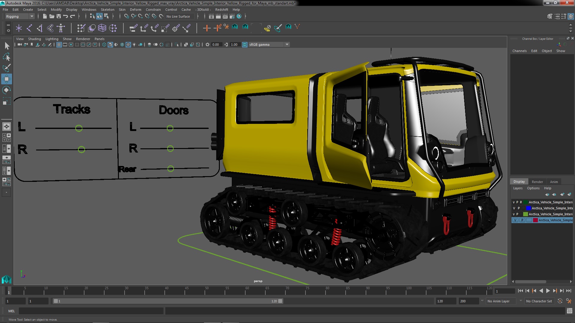 Arctica Vehicle Simple Interior Yellow Rigged for Maya 3D model