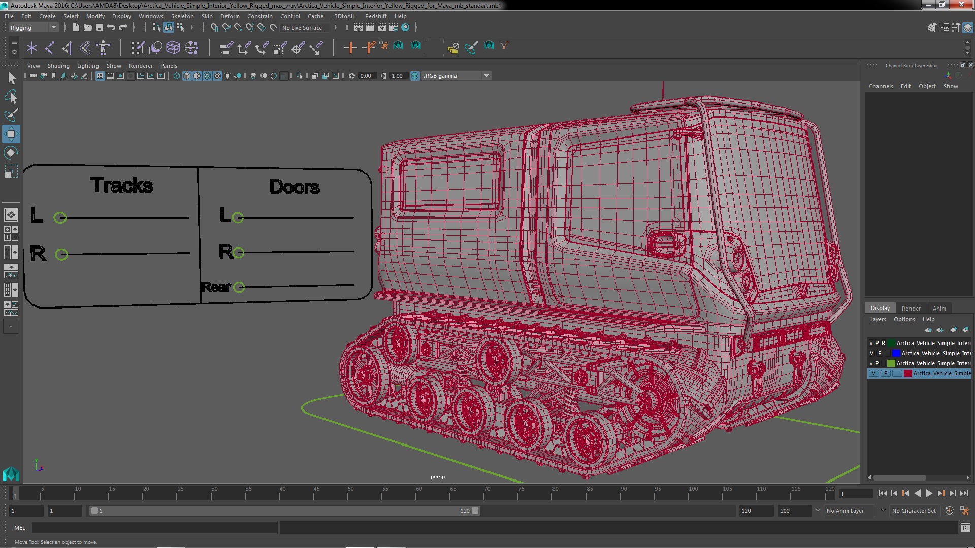 Arctica Vehicle Simple Interior Yellow Rigged for Maya 3D model