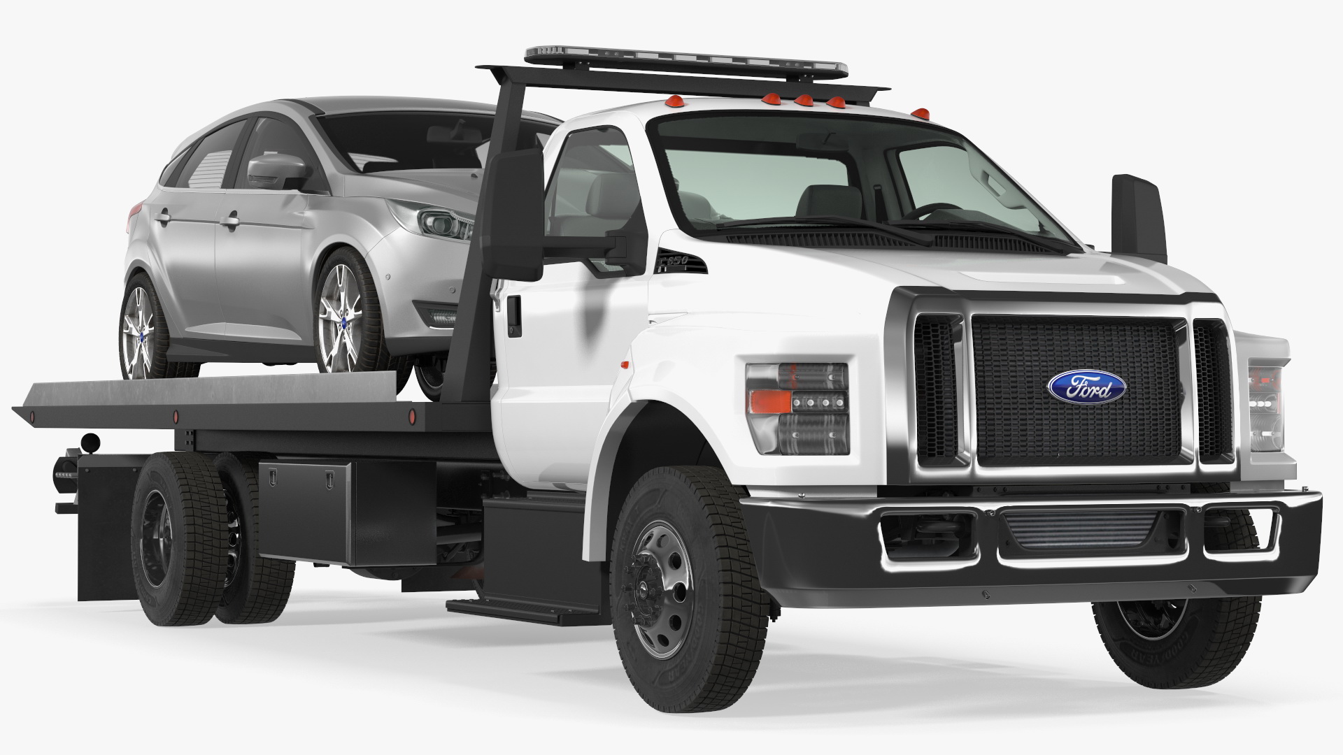 3D model Ford F650 Tow Truck with Ford Focus