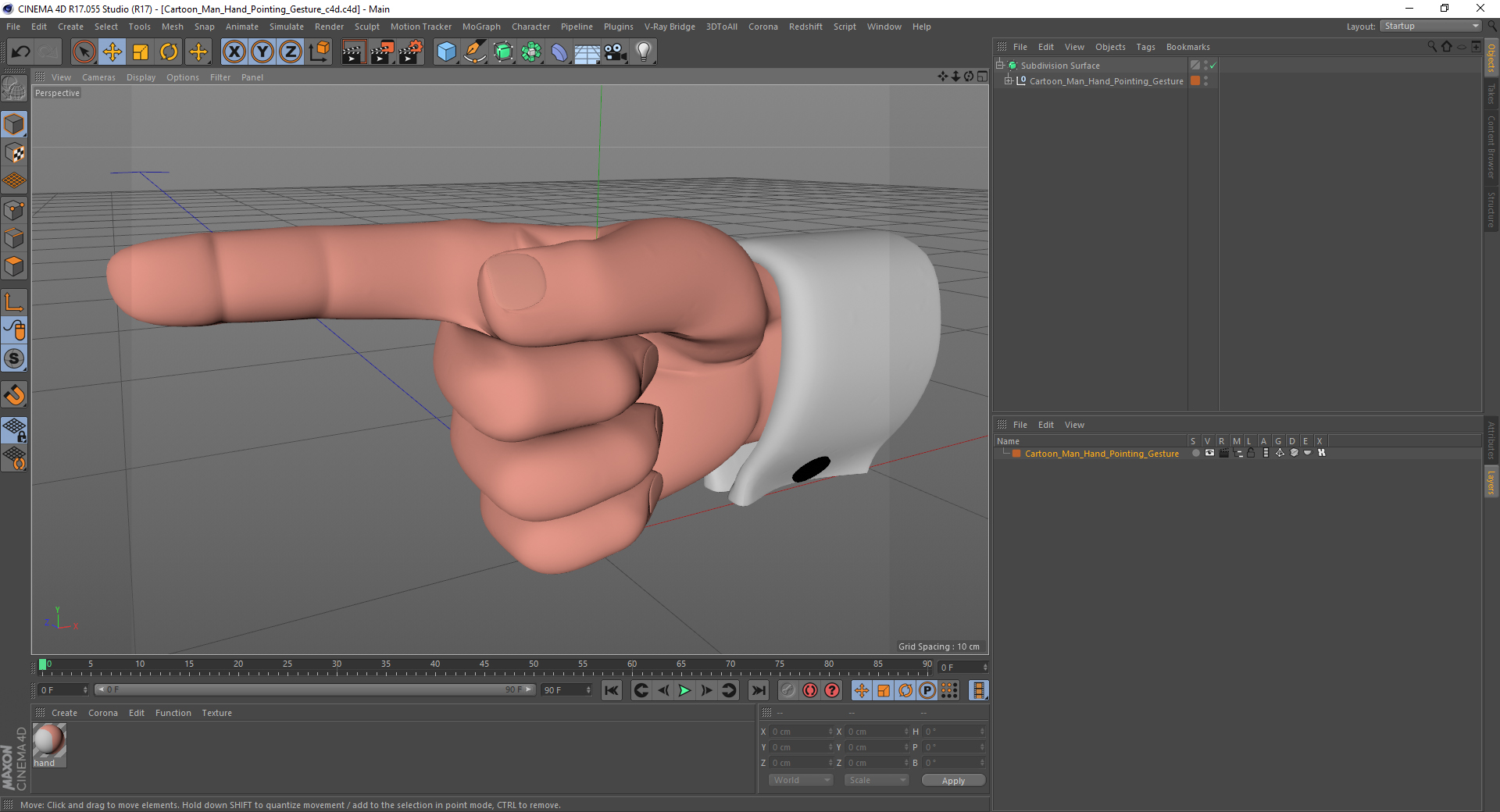 3D Cartoon Man Hand Pointing Gesture model