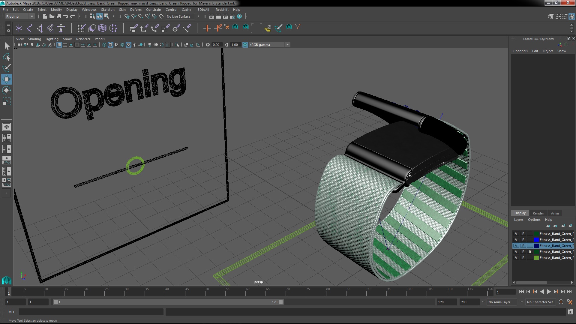 Fitness Band Green Rigged for Maya 3D model