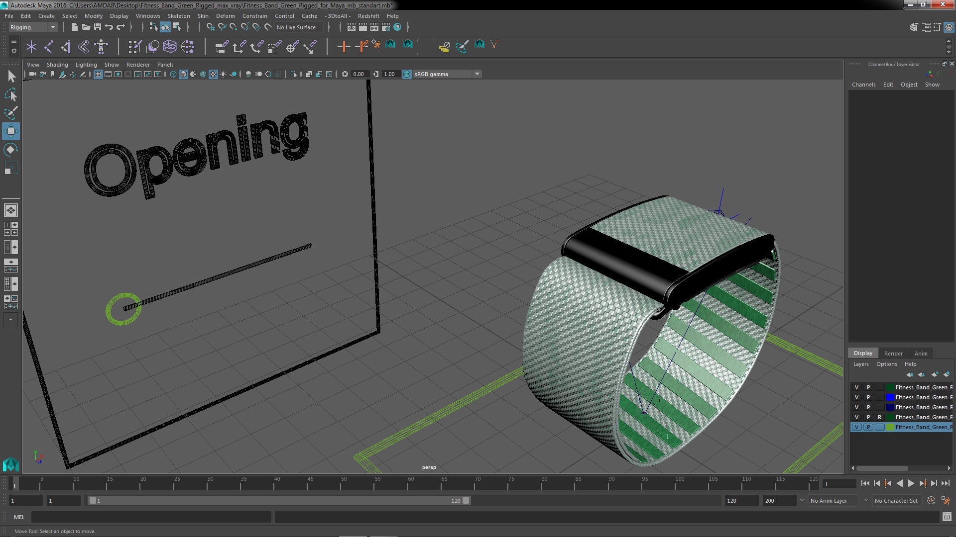 Fitness Band Green Rigged for Maya 3D model