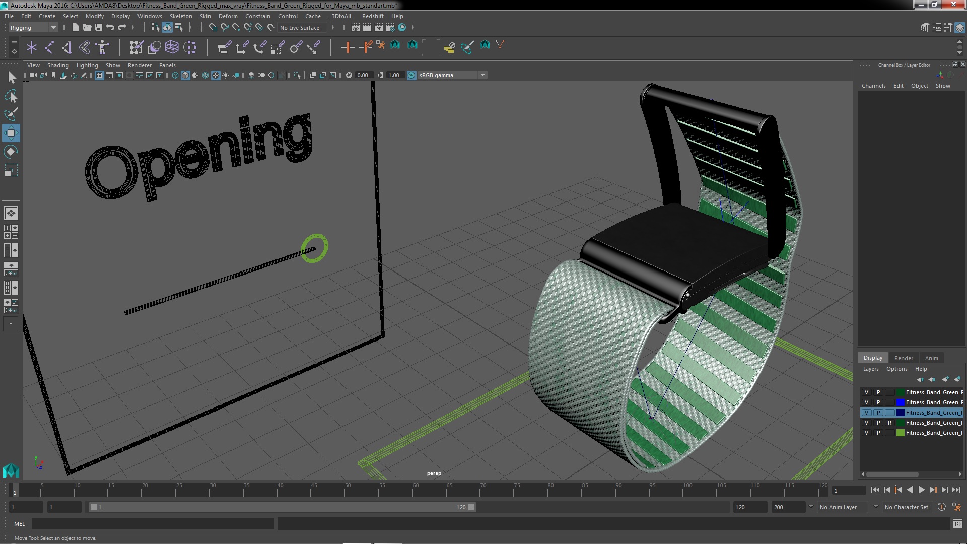 Fitness Band Green Rigged for Maya 3D model