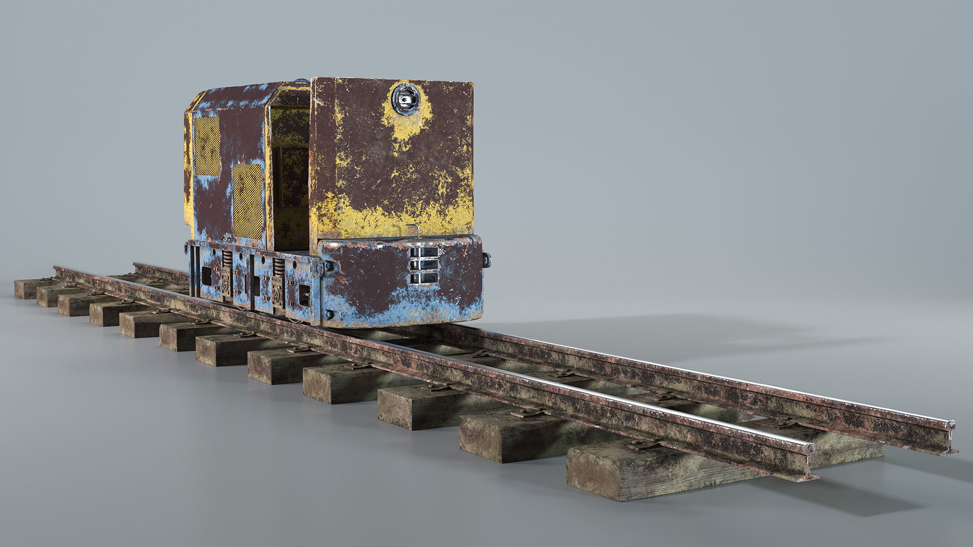 3D Mining Locomotive on Railway Section Rusted model