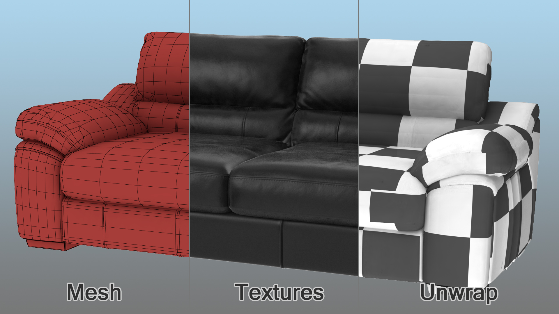 3D Black Leather Sofa model