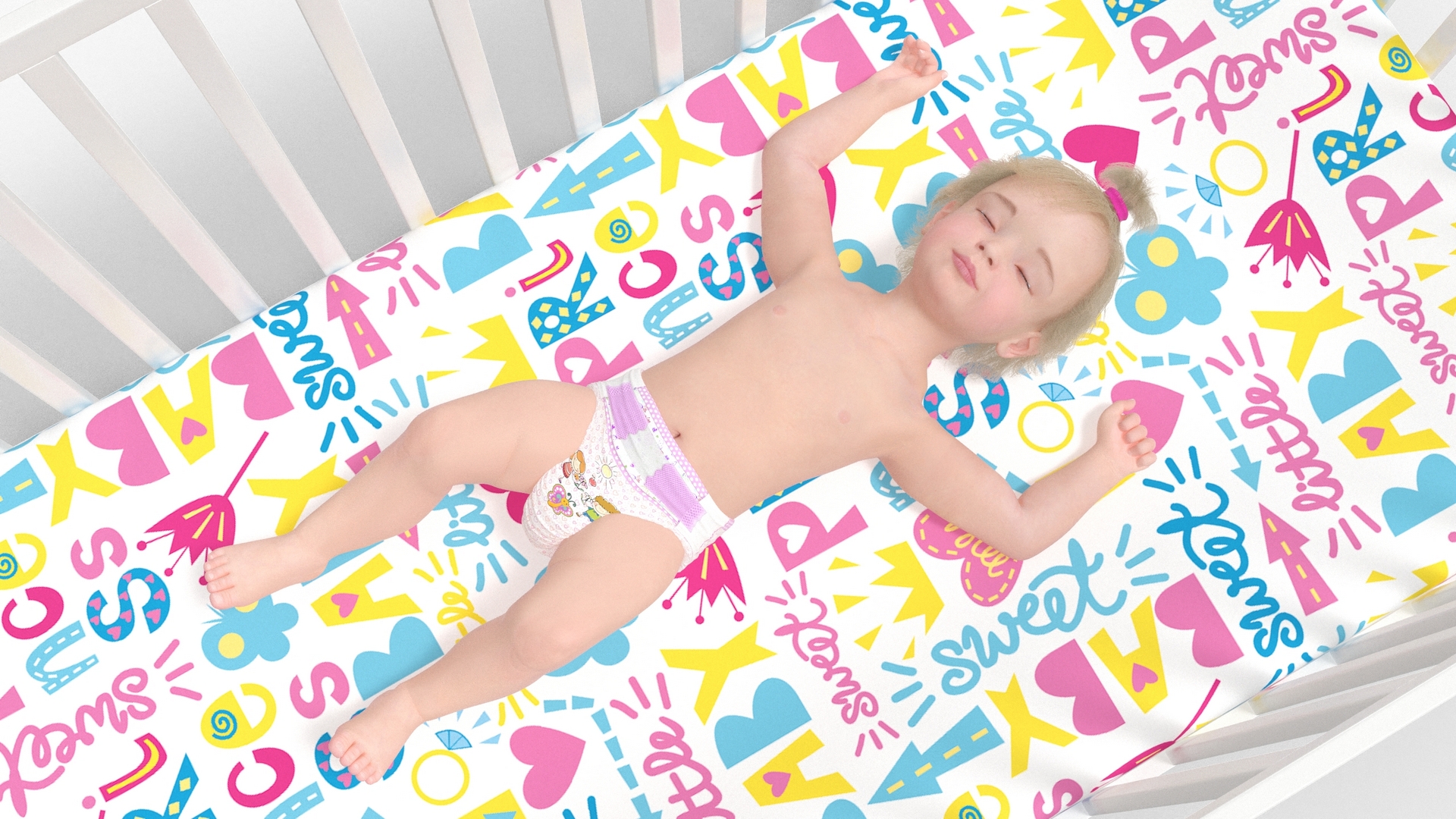 3D Toddler Girl in Bed Sleeping model