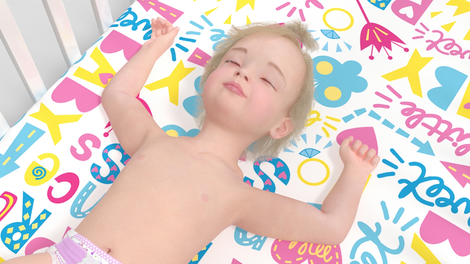 3D Toddler Girl in Bed Sleeping model