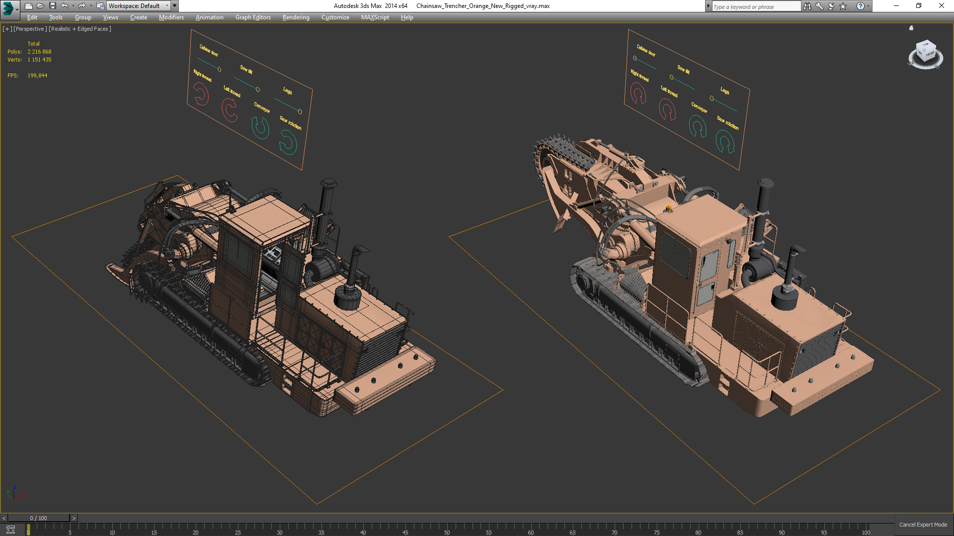 3D model Chainsaw Trencher Orange New Rigged