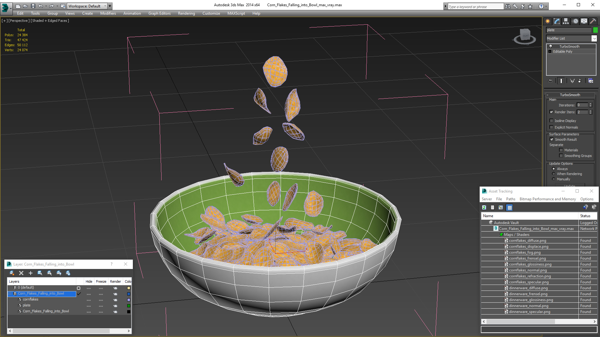 Corn Flakes Falling into Bowl 3D model