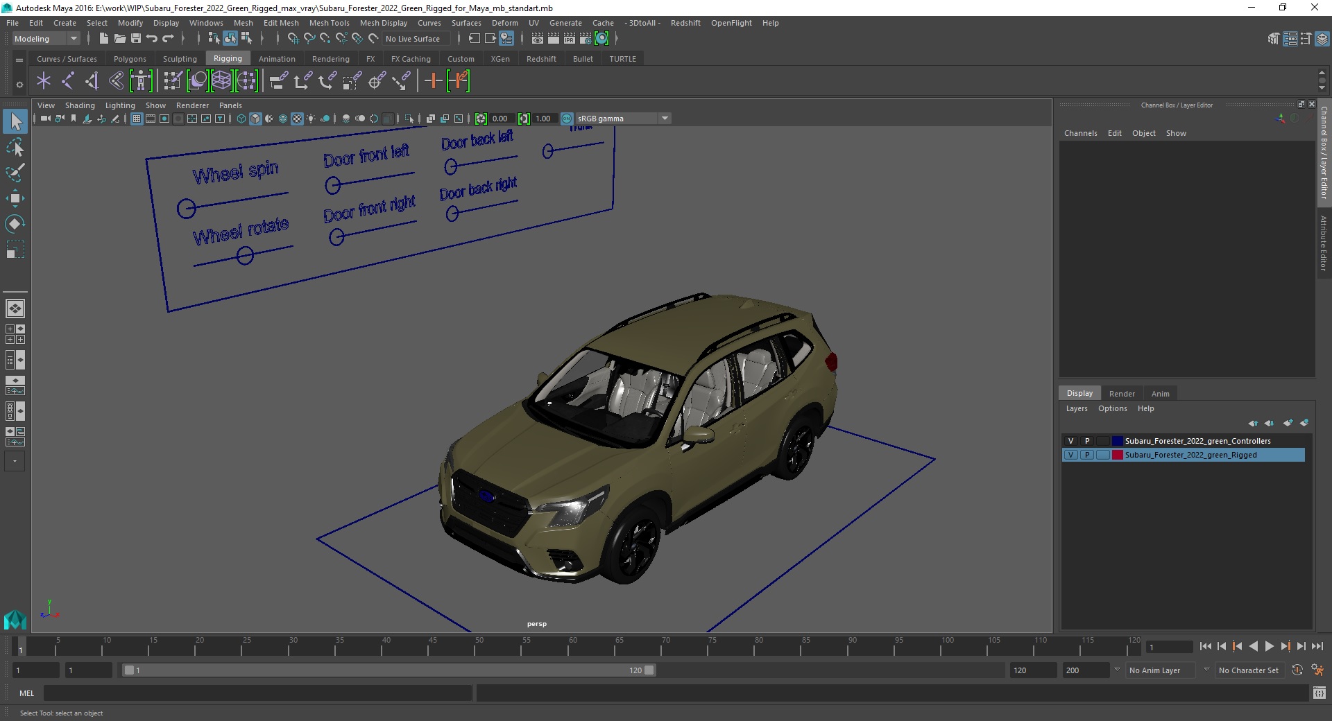 Subaru Forester 2022 Green Rigged for Maya 3D