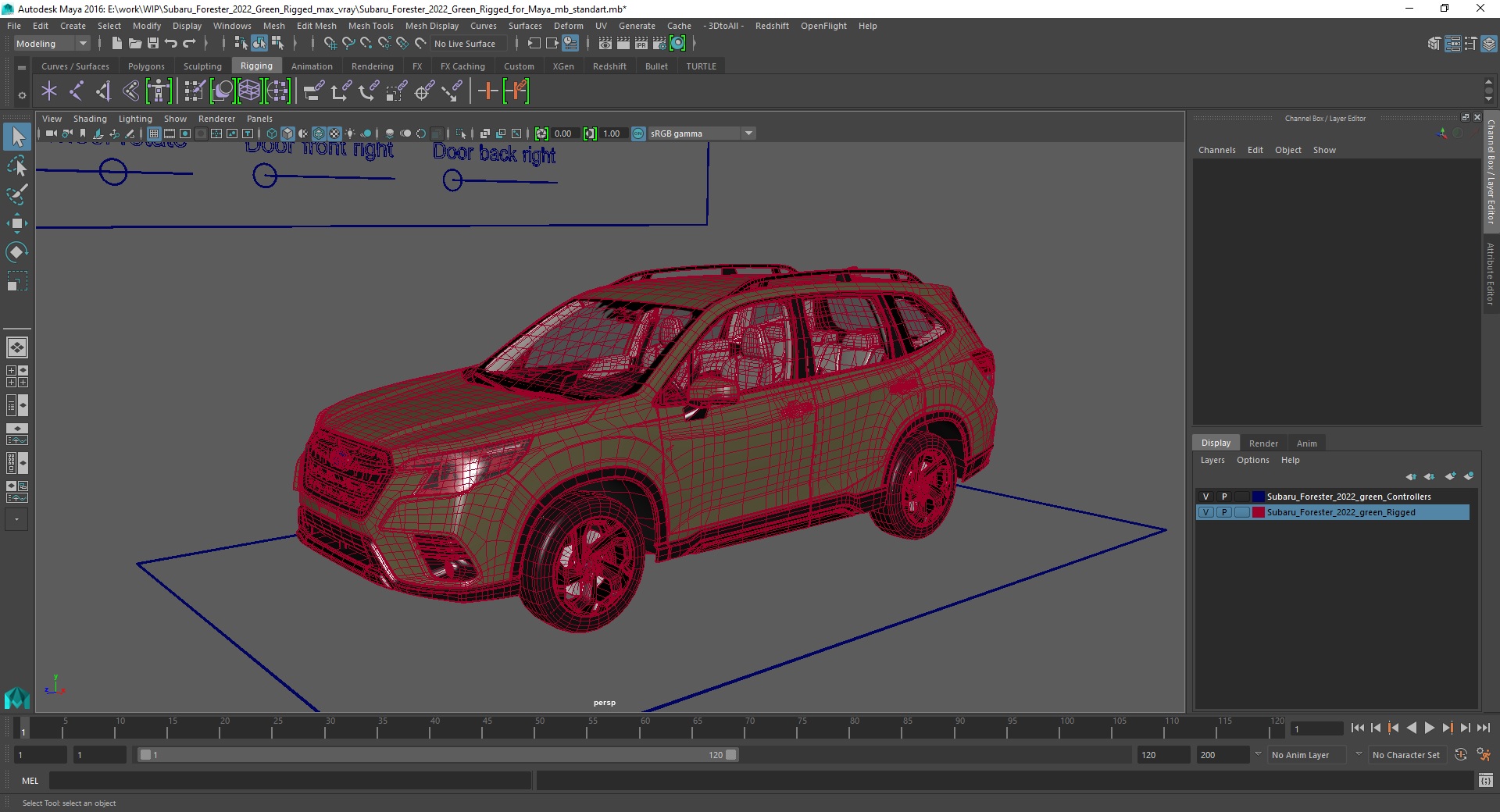 Subaru Forester 2022 Green Rigged for Maya 3D