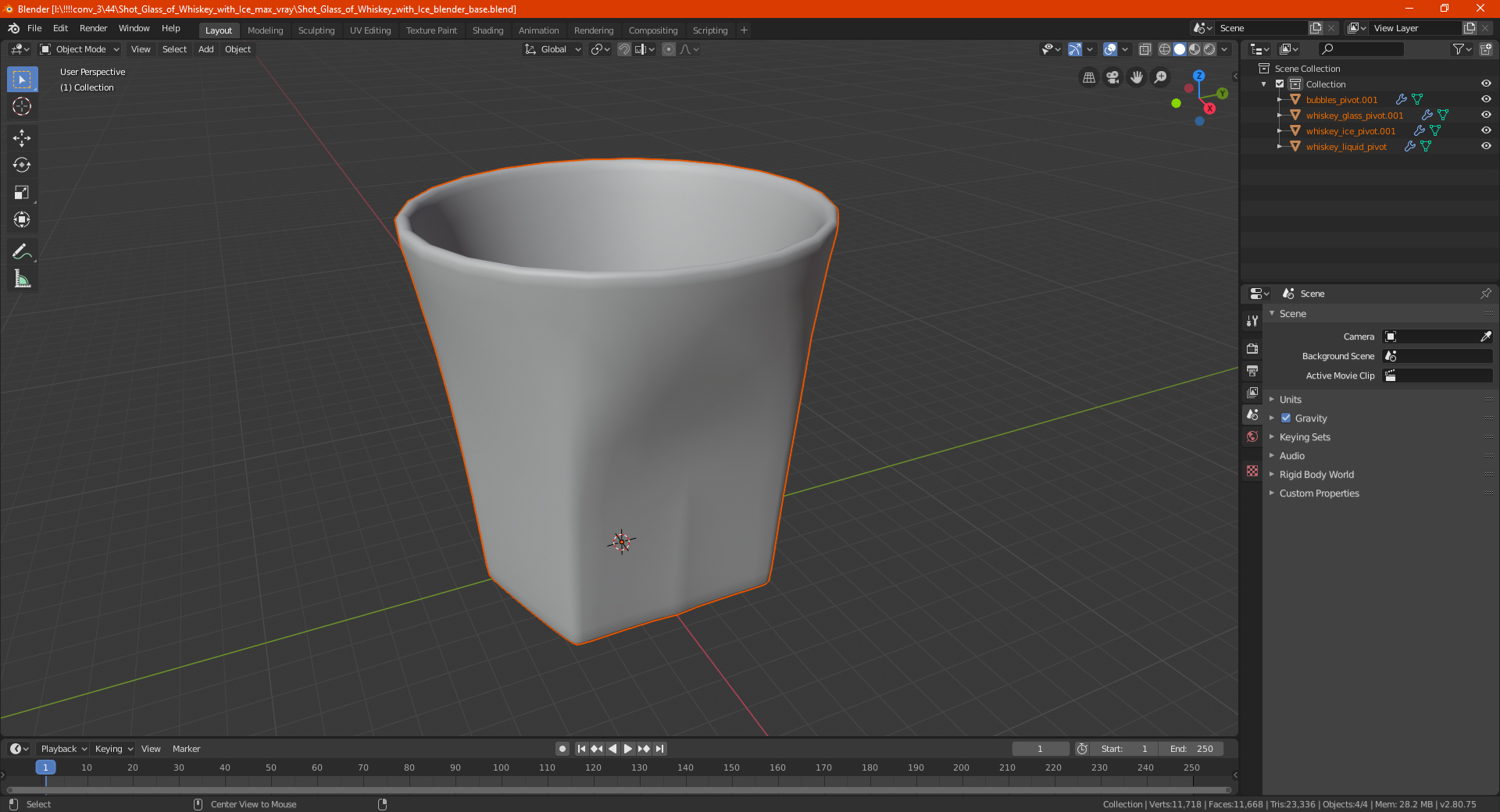 3D model Shot Glass of Whiskey with Ice