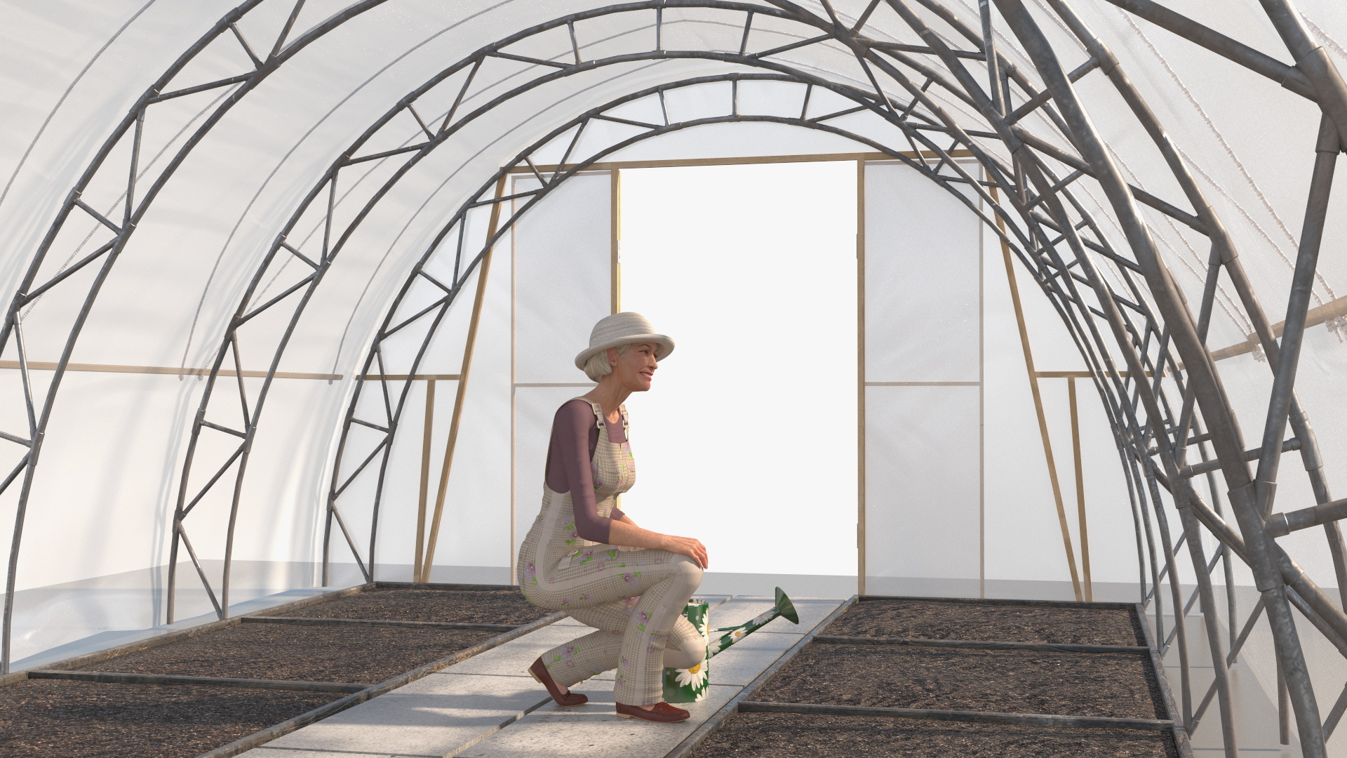 Greenhouse Tent with Gardener 3D model