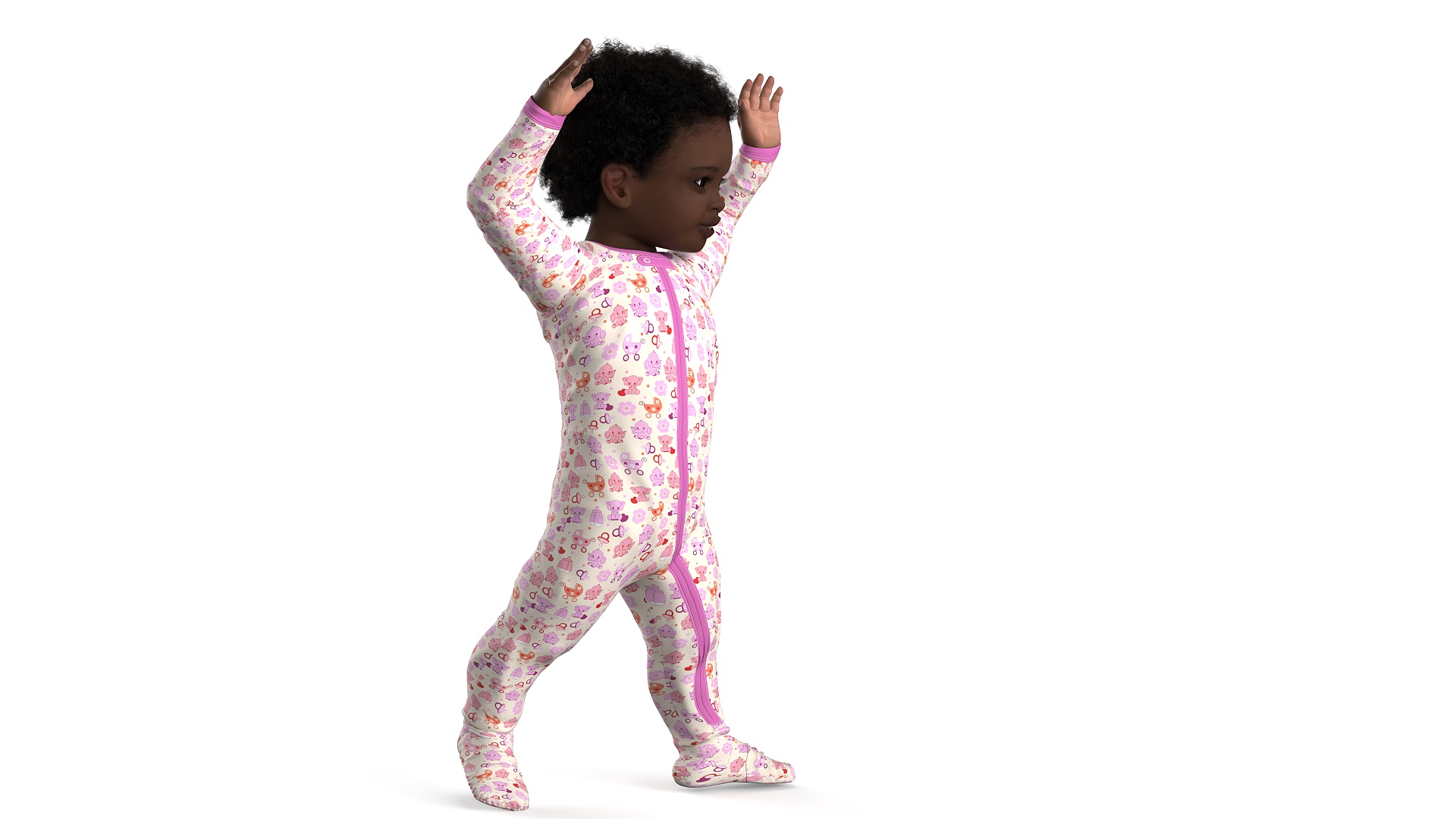 Little Dark Skin Girl in Full Bodysuit Fur Rigged 3D model