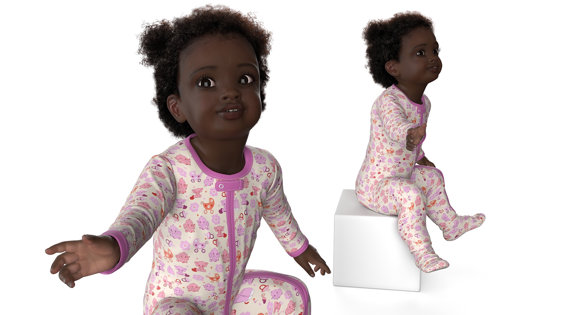 Little Dark Skin Girl in Full Bodysuit Fur Rigged 3D model