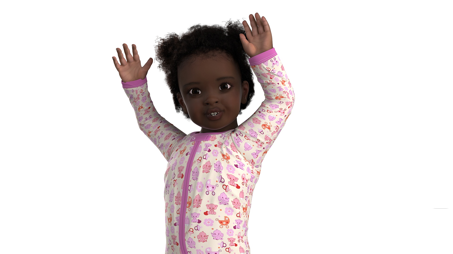 Little Dark Skin Girl in Full Bodysuit Fur Rigged 3D model