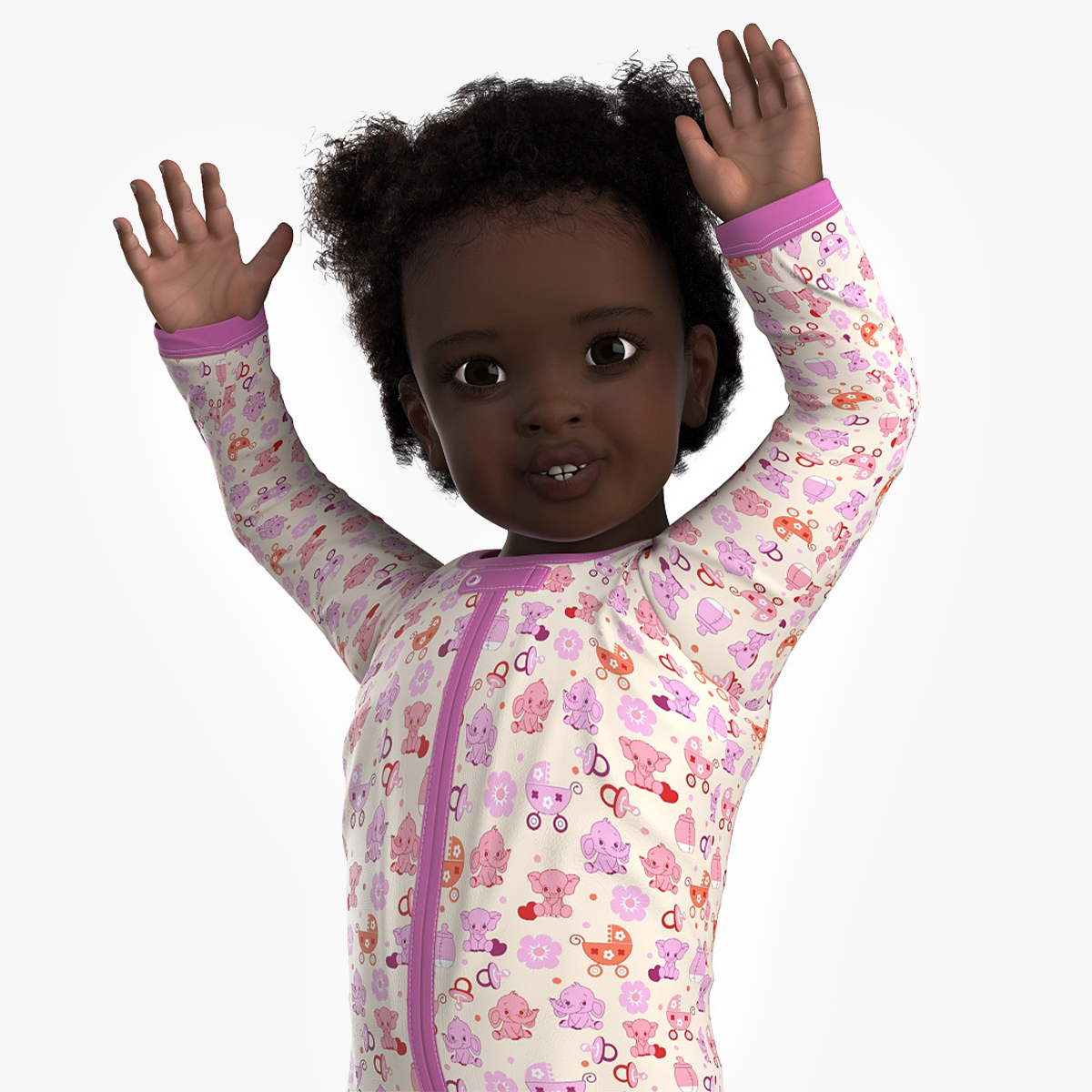 Little Dark Skin Girl in Full Bodysuit Fur Rigged 3D model