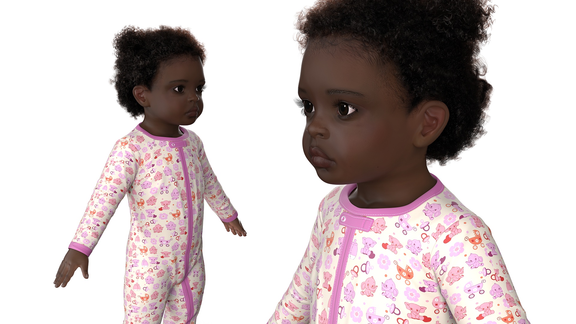 Little Dark Skin Girl in Full Bodysuit Fur Rigged 3D model