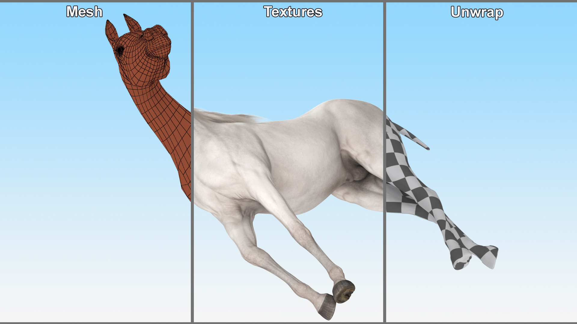 Arabian Horse White Stand Pose Fur 3D model