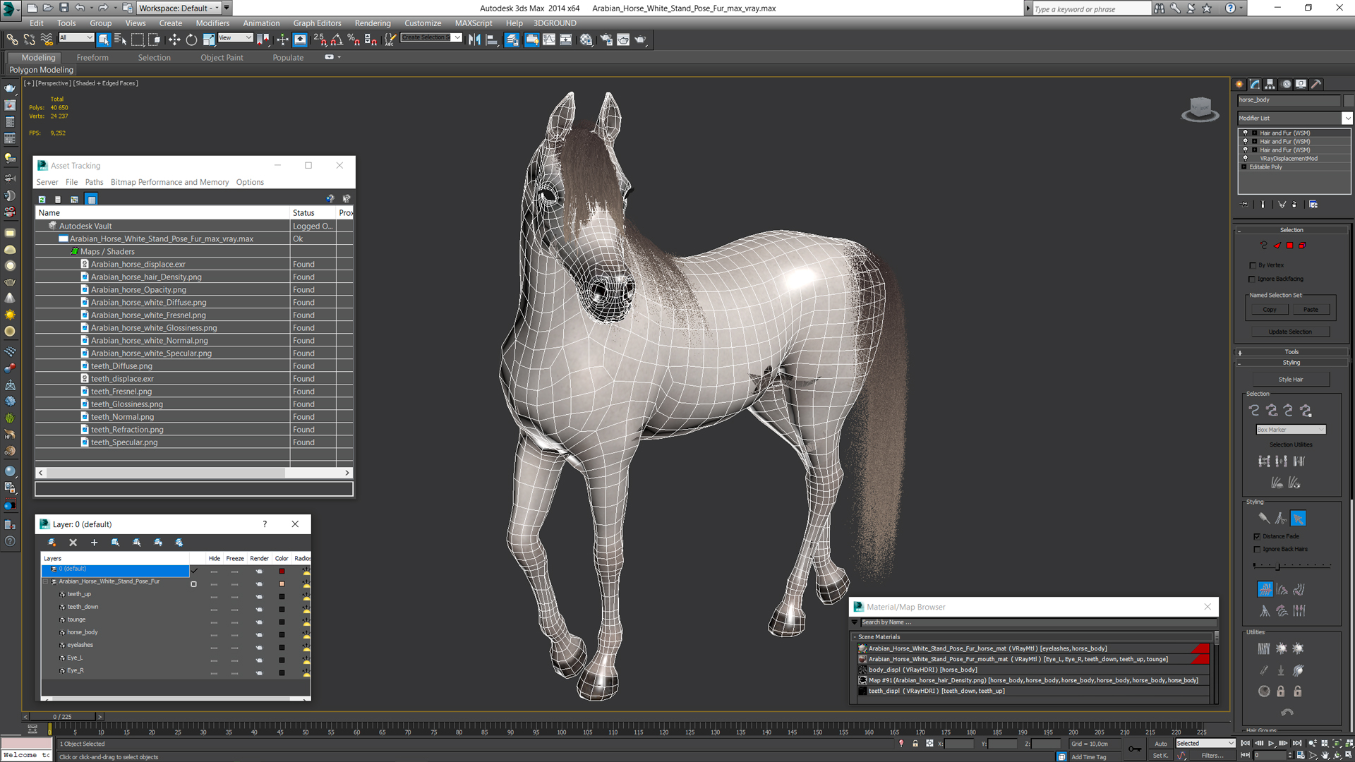 Arabian Horse White Stand Pose Fur 3D model