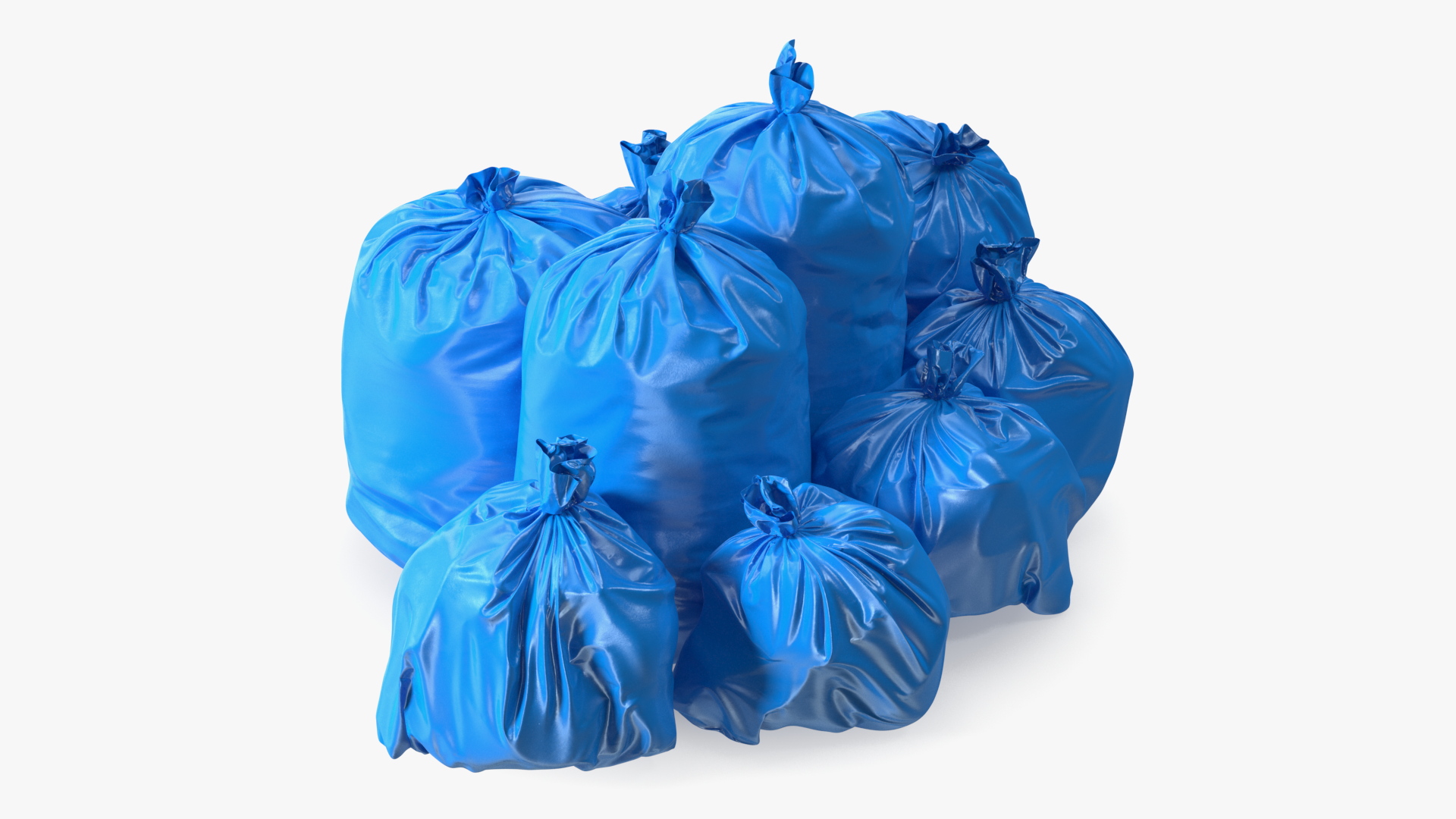 Tied Closed Blue Plastic Rubbish Bags 3D