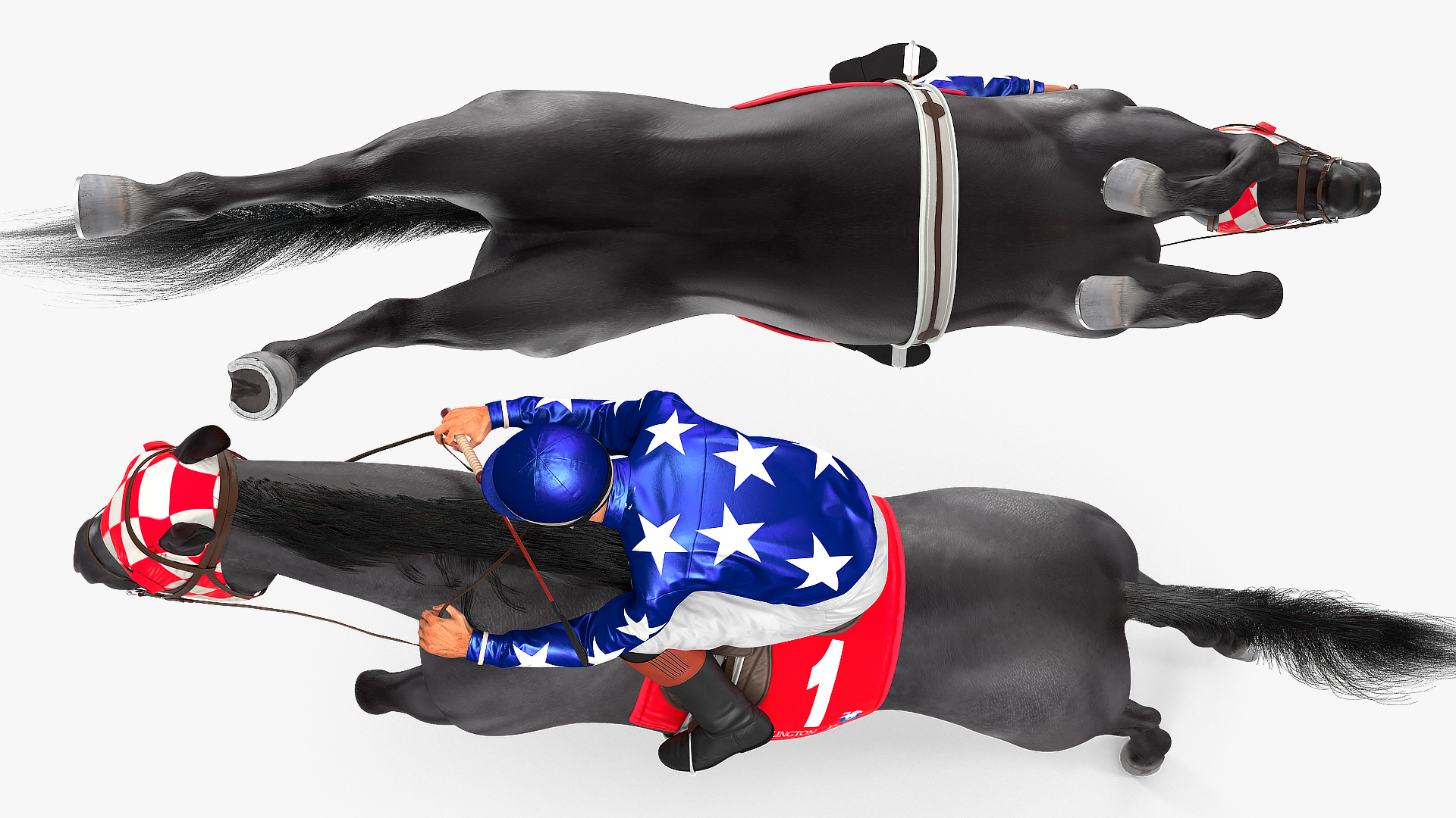 3D Jumping Black Racing Horse with Jokey Fur