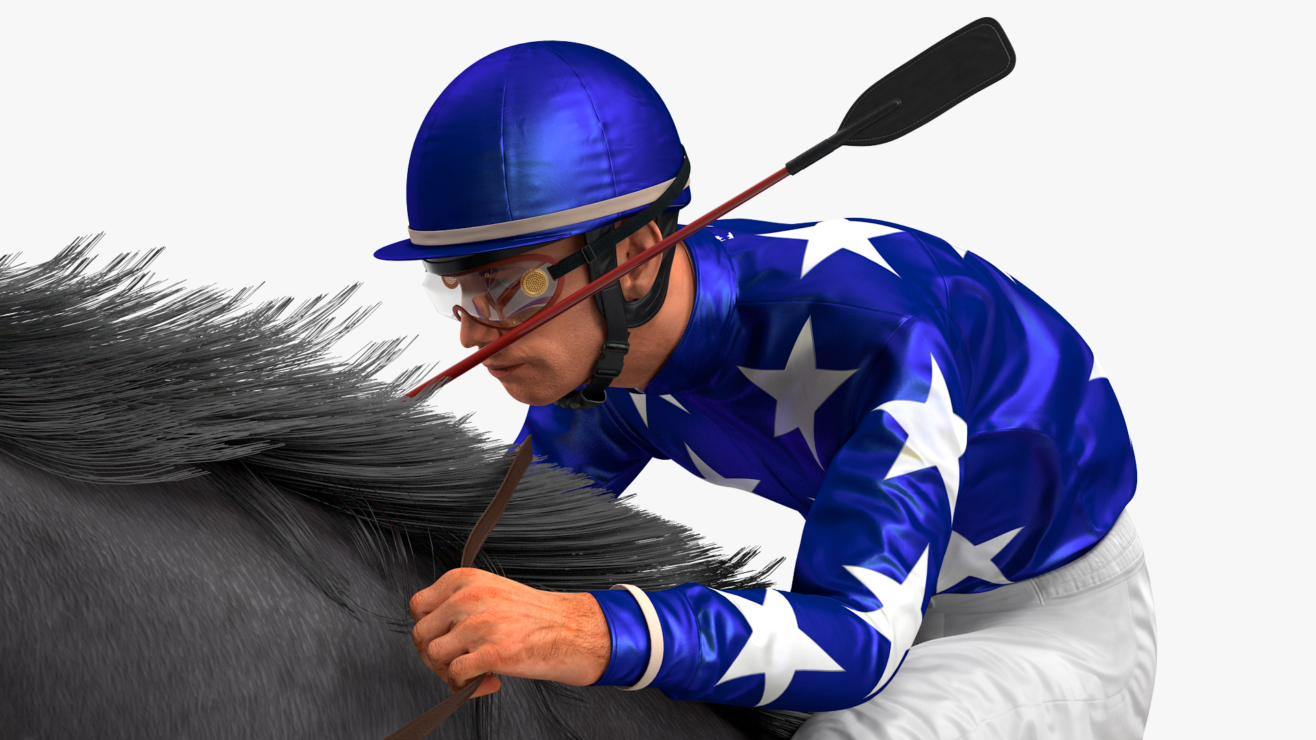 3D Jumping Black Racing Horse with Jokey Fur