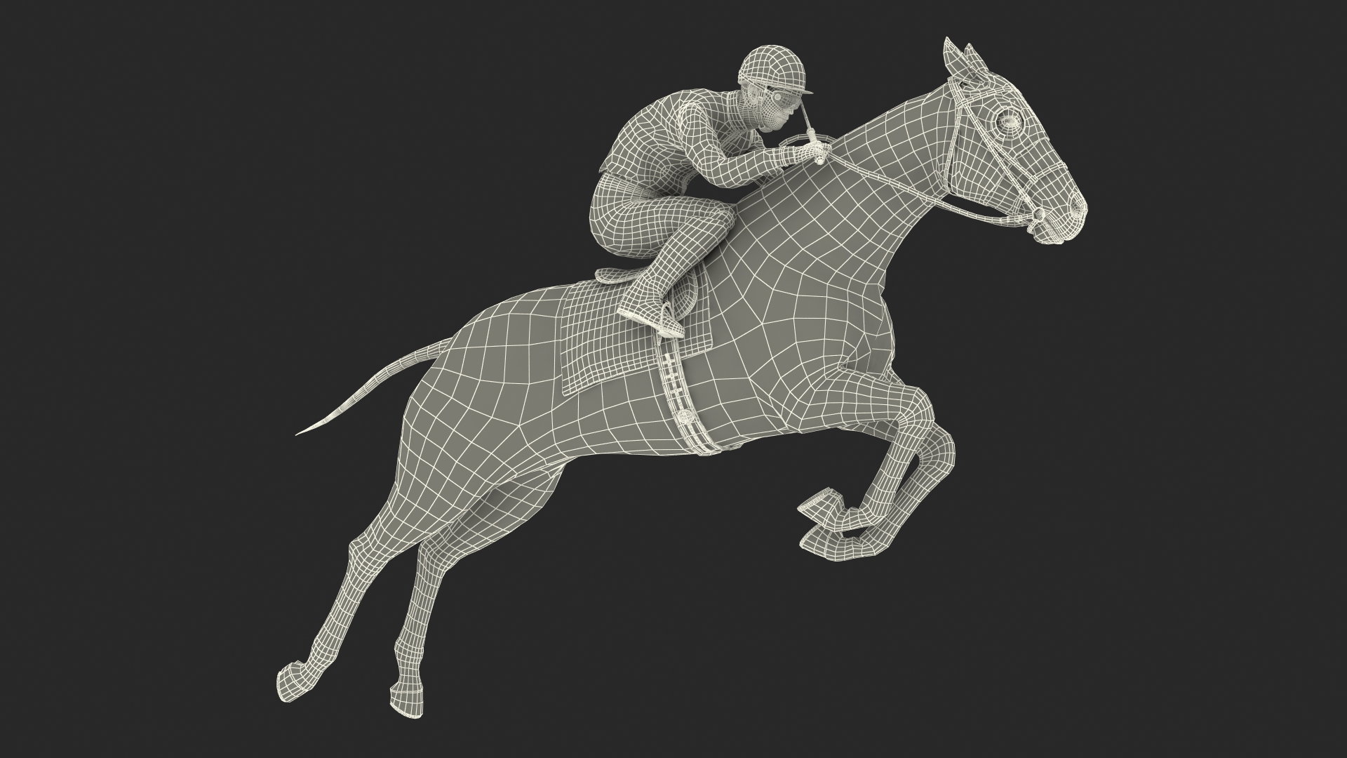 3D Jumping Black Racing Horse with Jokey Fur