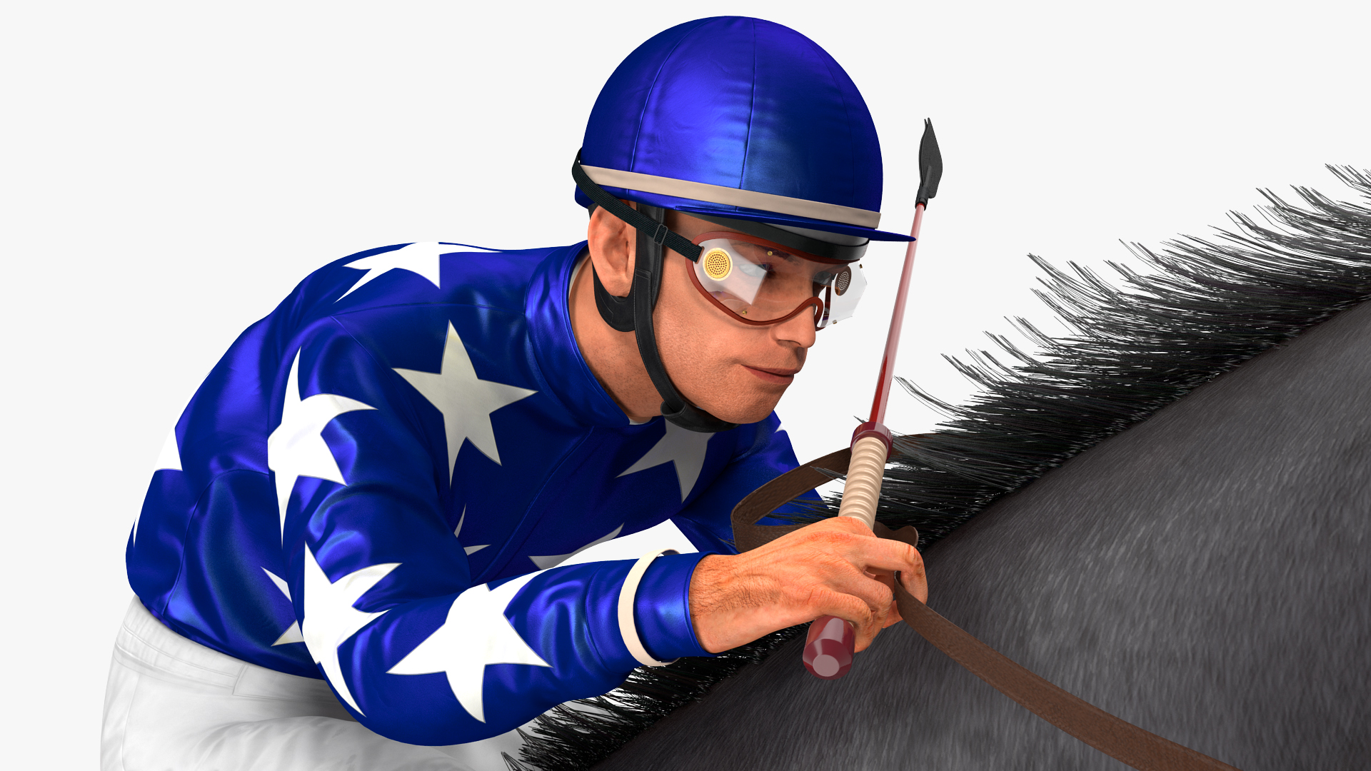 3D Jumping Black Racing Horse with Jokey Fur