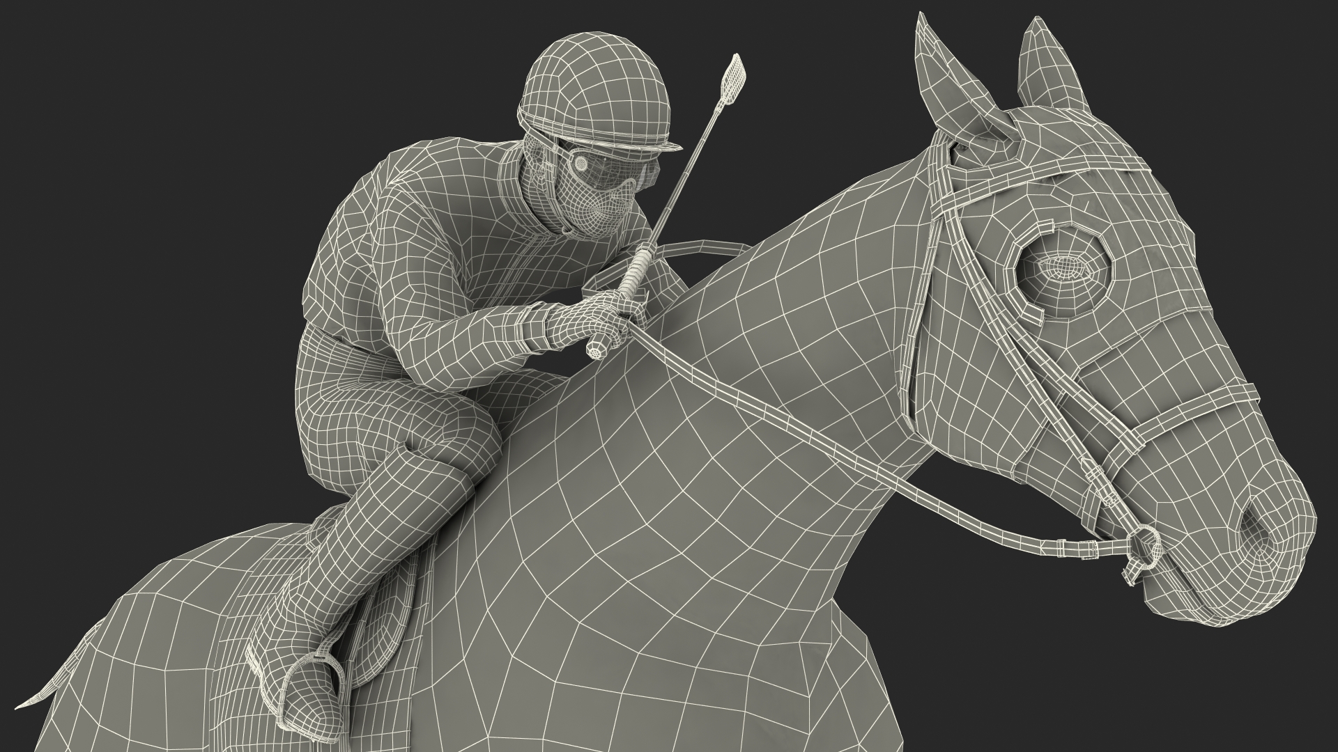 3D Jumping Black Racing Horse with Jokey Fur