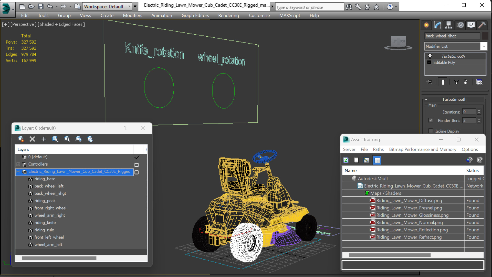 3D Electric Riding Lawn Mower Cub Cadet CC30E Rigged for Cinema 4D model