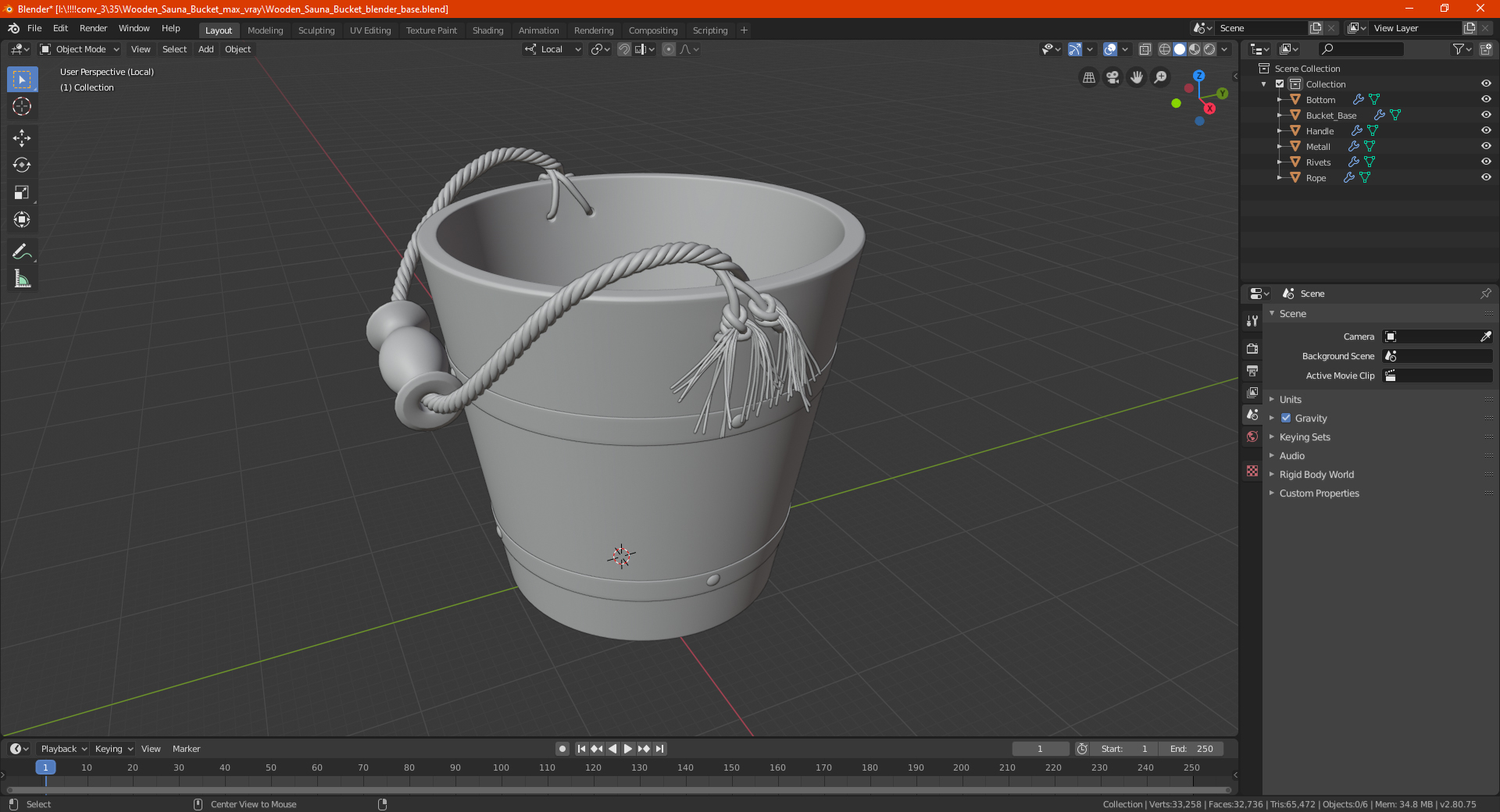 Wooden Sauna Bucket 3D model