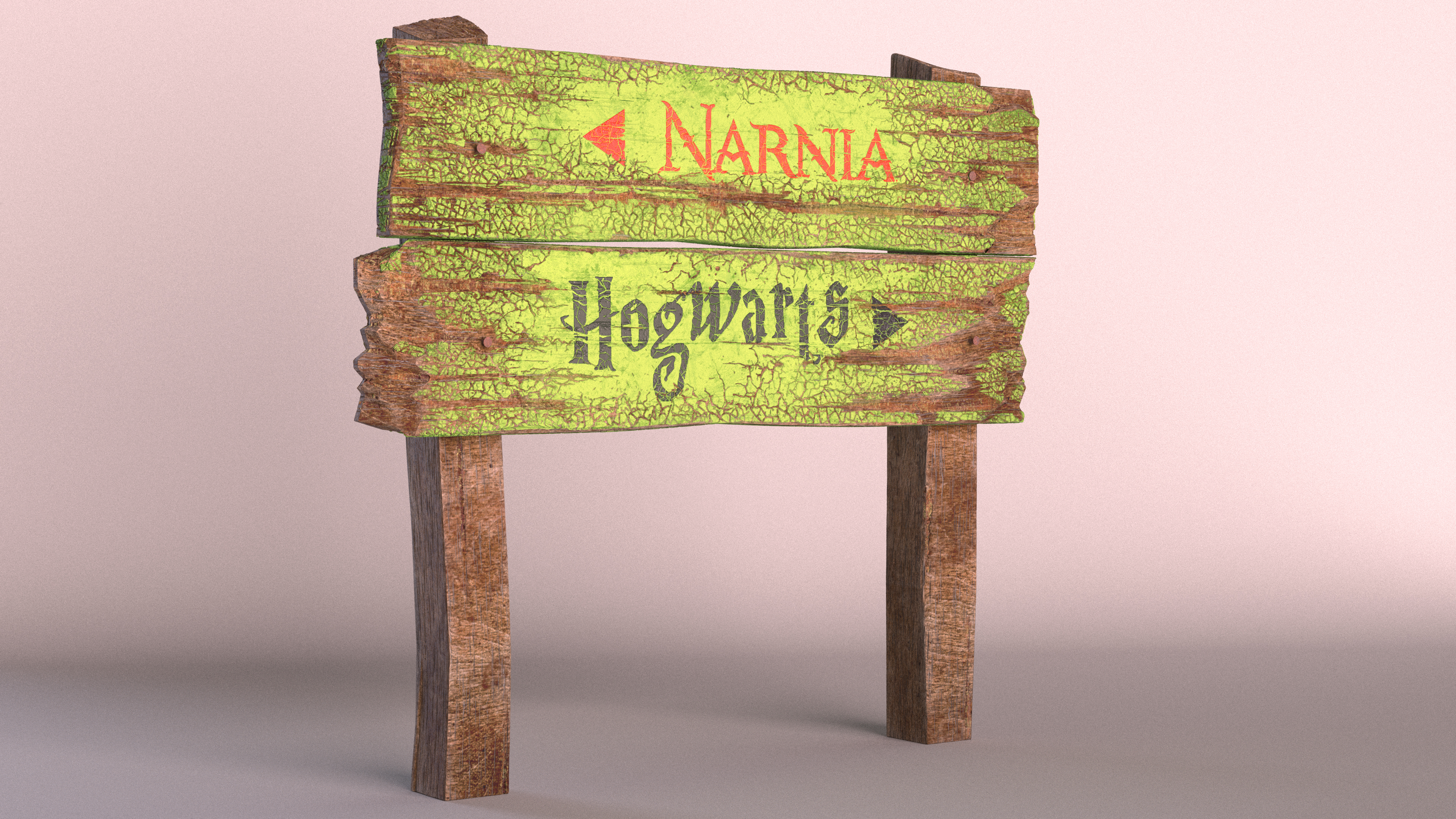 Aged Rustic Wooden Signpost 3D