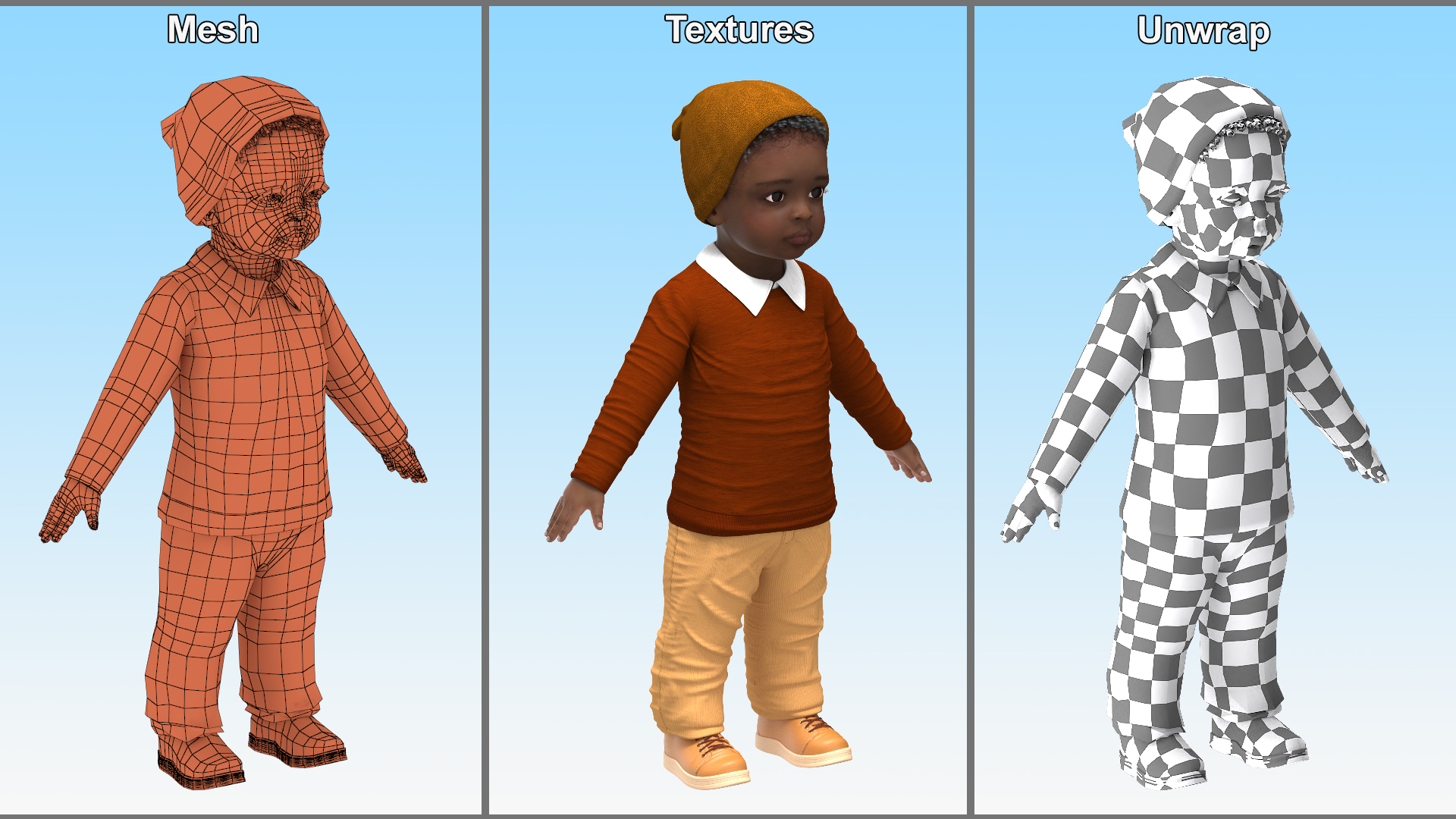 Little Black Boy Light Skin Autumn Clothes Rigged 3D model