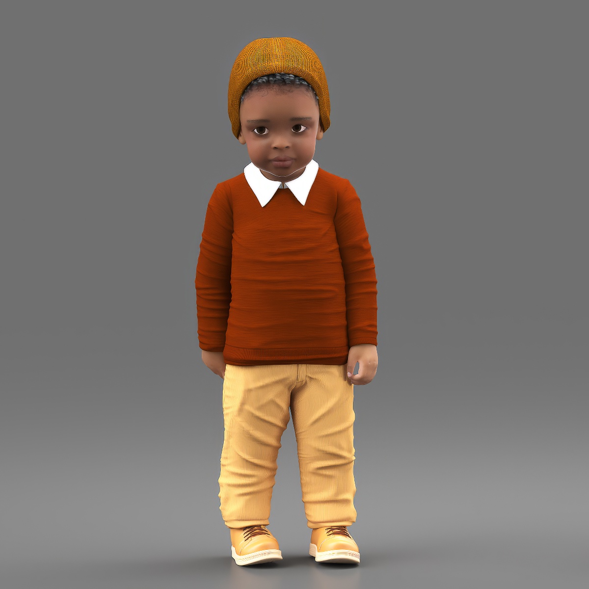 Little Black Boy Light Skin Autumn Clothes Rigged 3D model