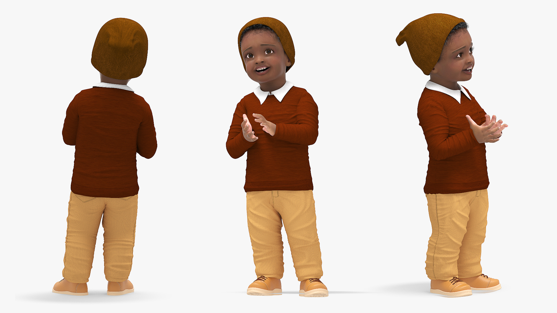 Little Black Boy Light Skin Autumn Clothes Rigged 3D model