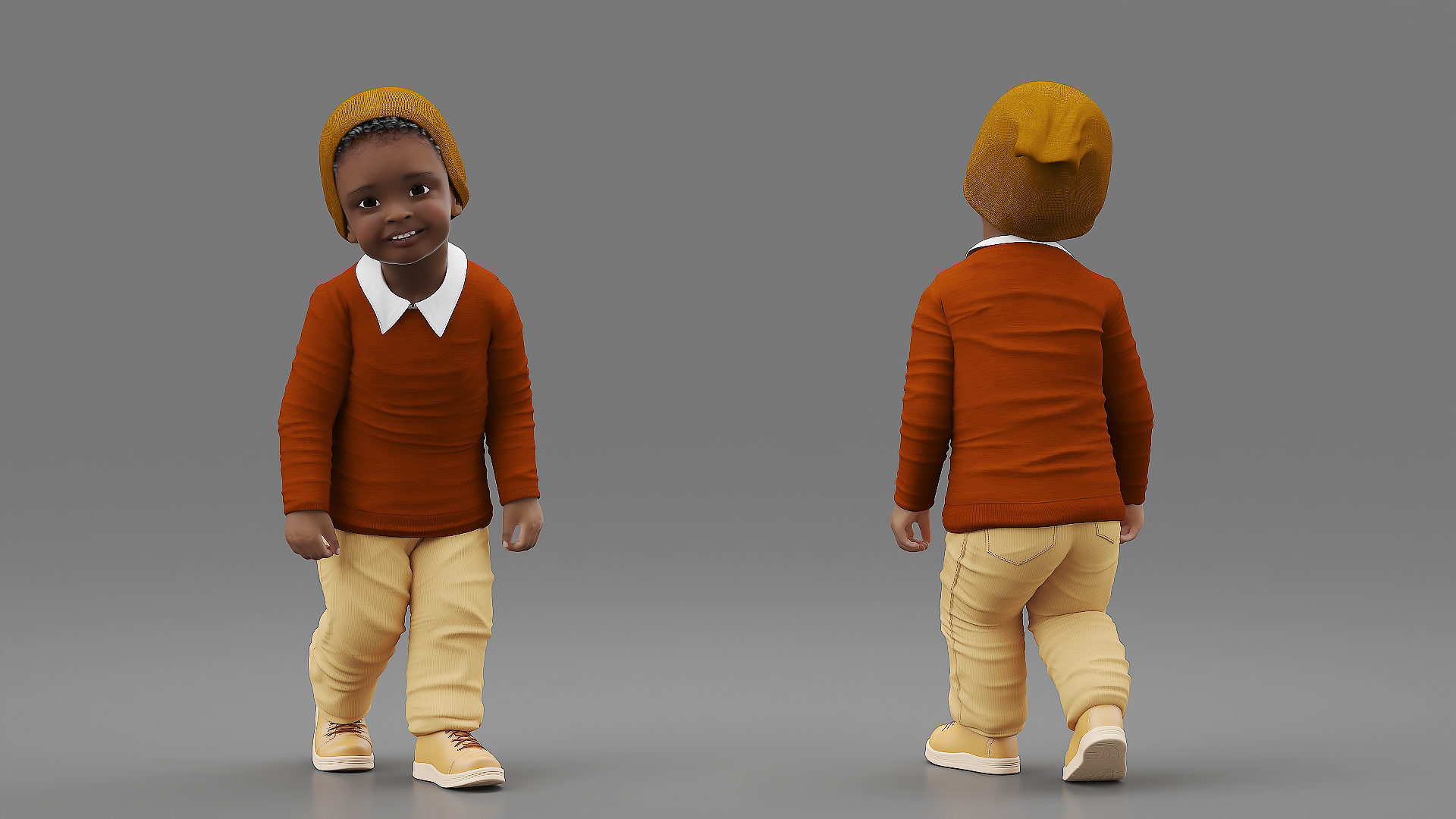 Little Black Boy Light Skin Autumn Clothes Rigged 3D model